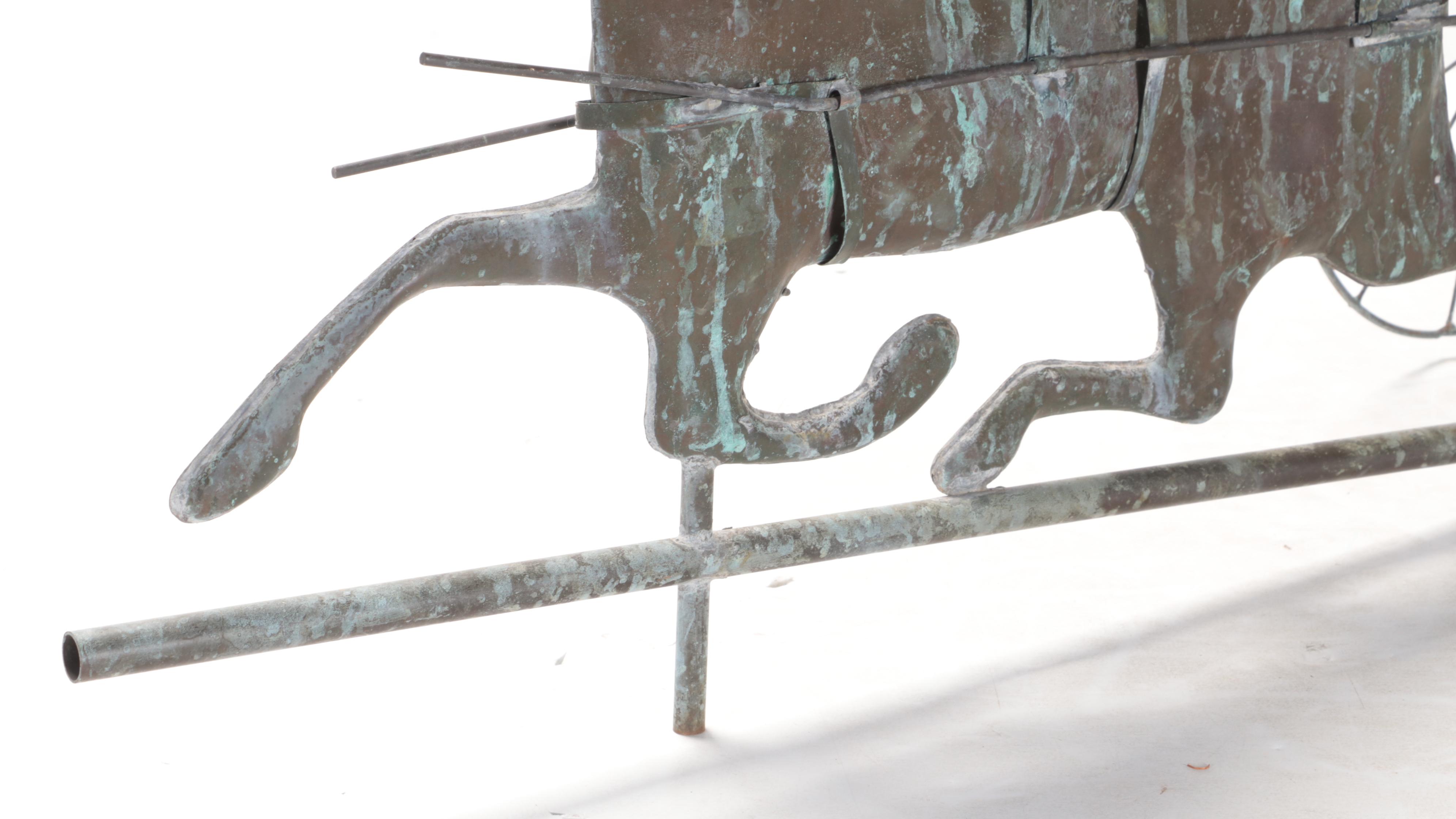 Patinated Copper Horse and Buggy Weathervane