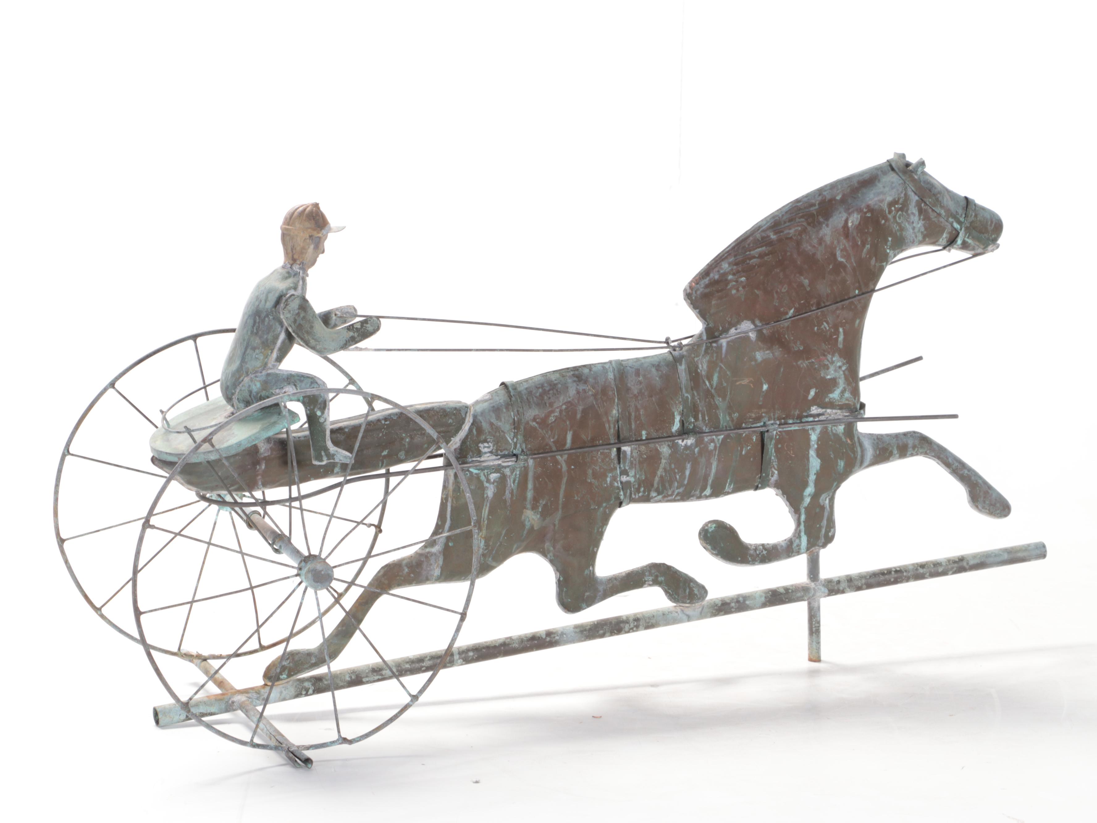 Patinated Copper Horse and Buggy Weathervane