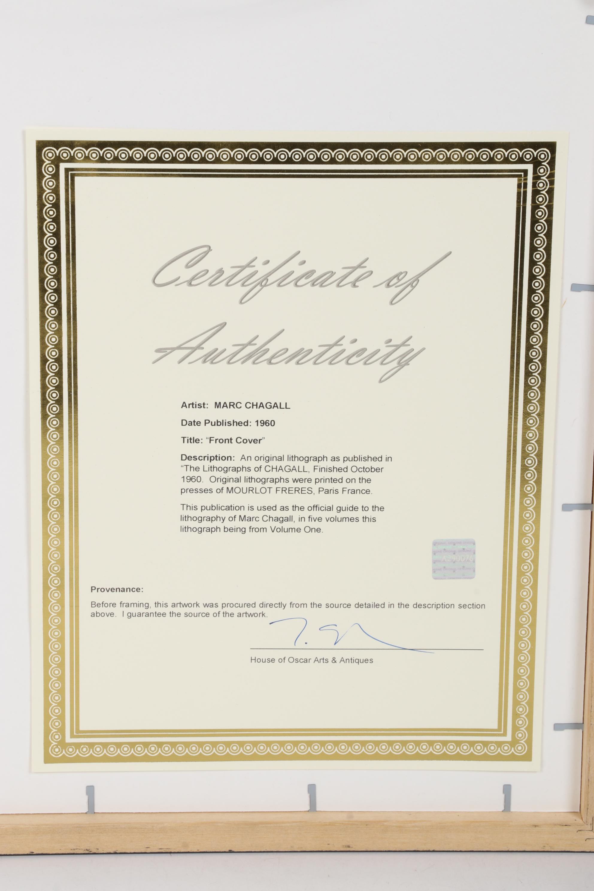 Marc Chagall Cover Color Lithograph From "The Lithographs of Chagall," 1960