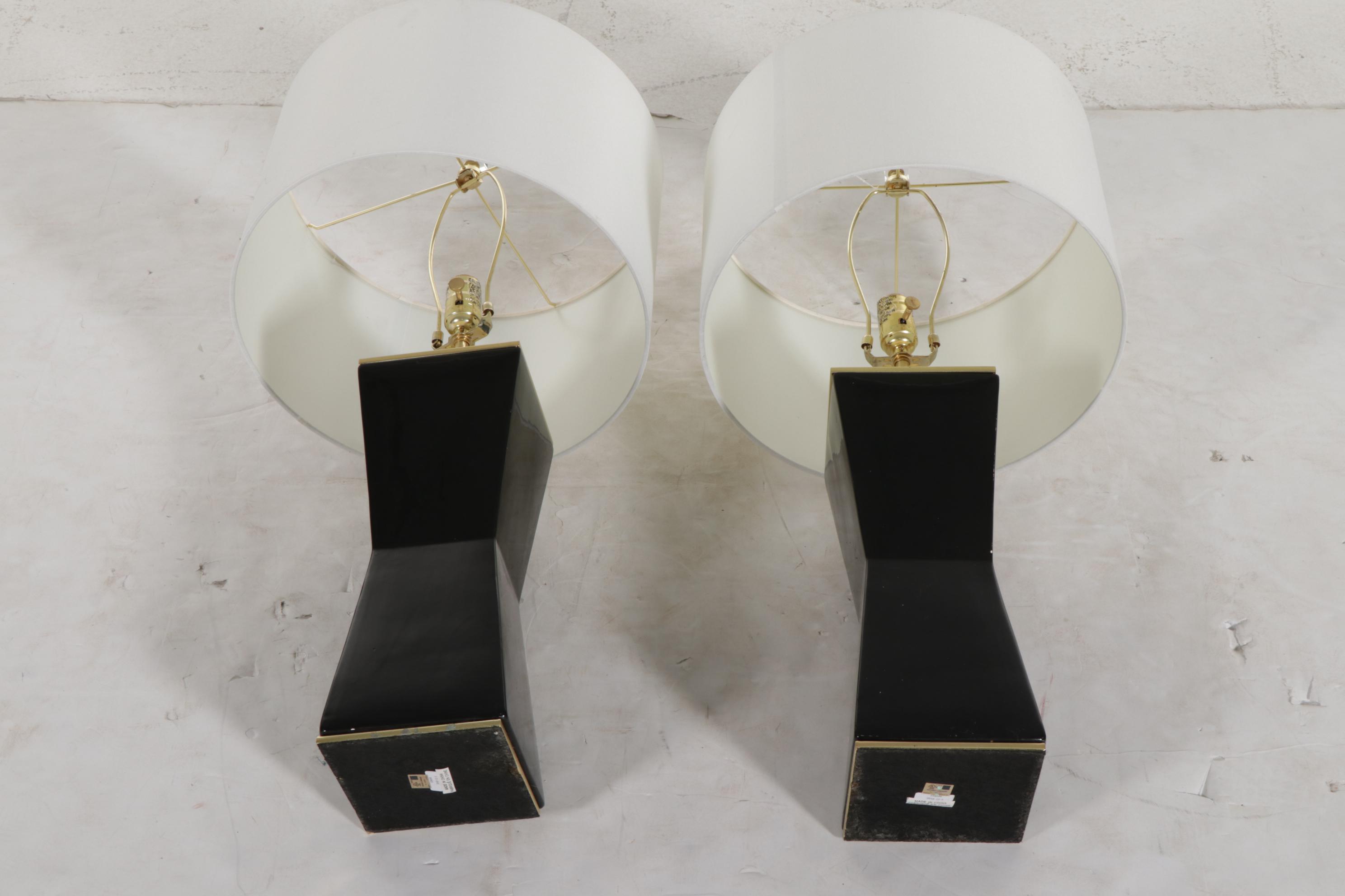 Pair of Kate Spade Black Ceramic Table Lamps, 21st Century