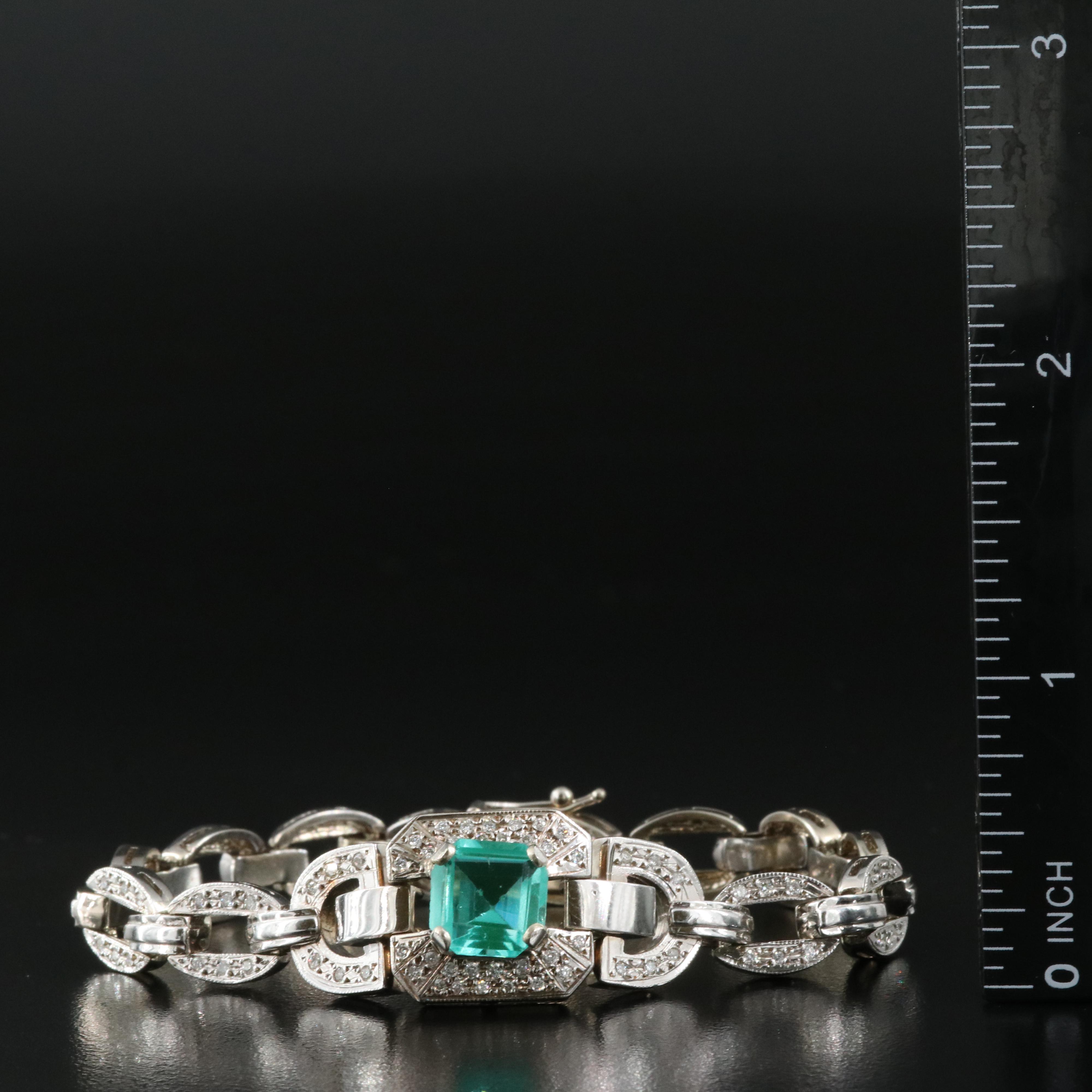 14K Faceted Glass and Diamond Link Bracelet