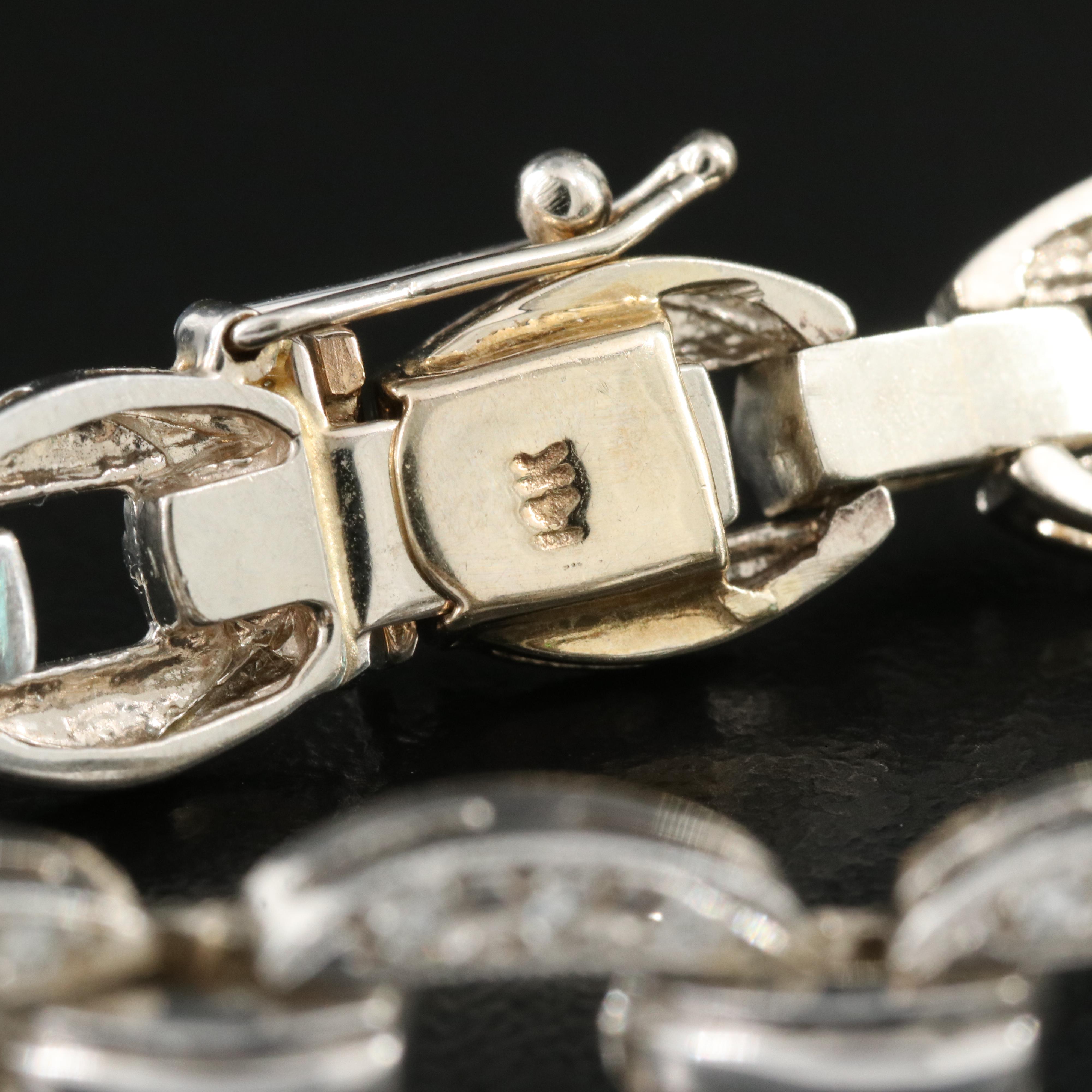 14K Faceted Glass and Diamond Link Bracelet