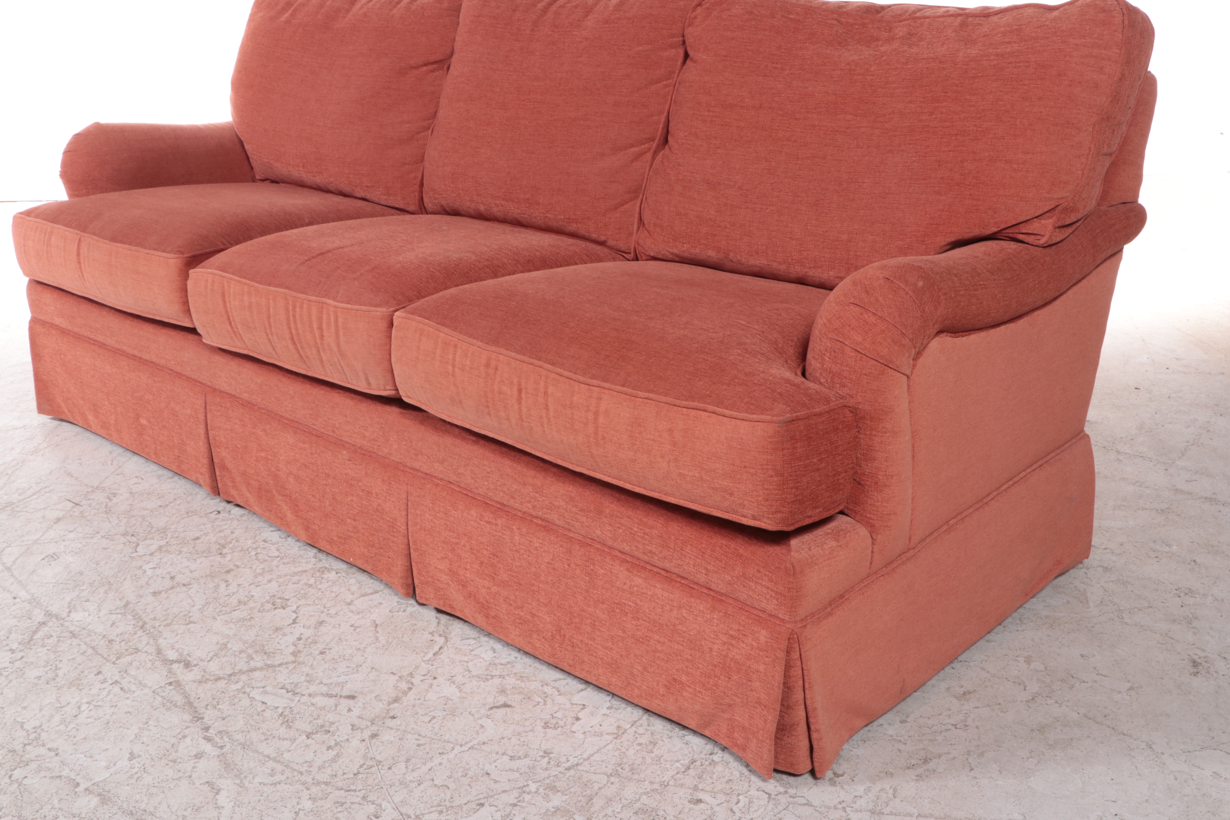 Thomasville Skirted Three-Seat Roll-Arm Sofa