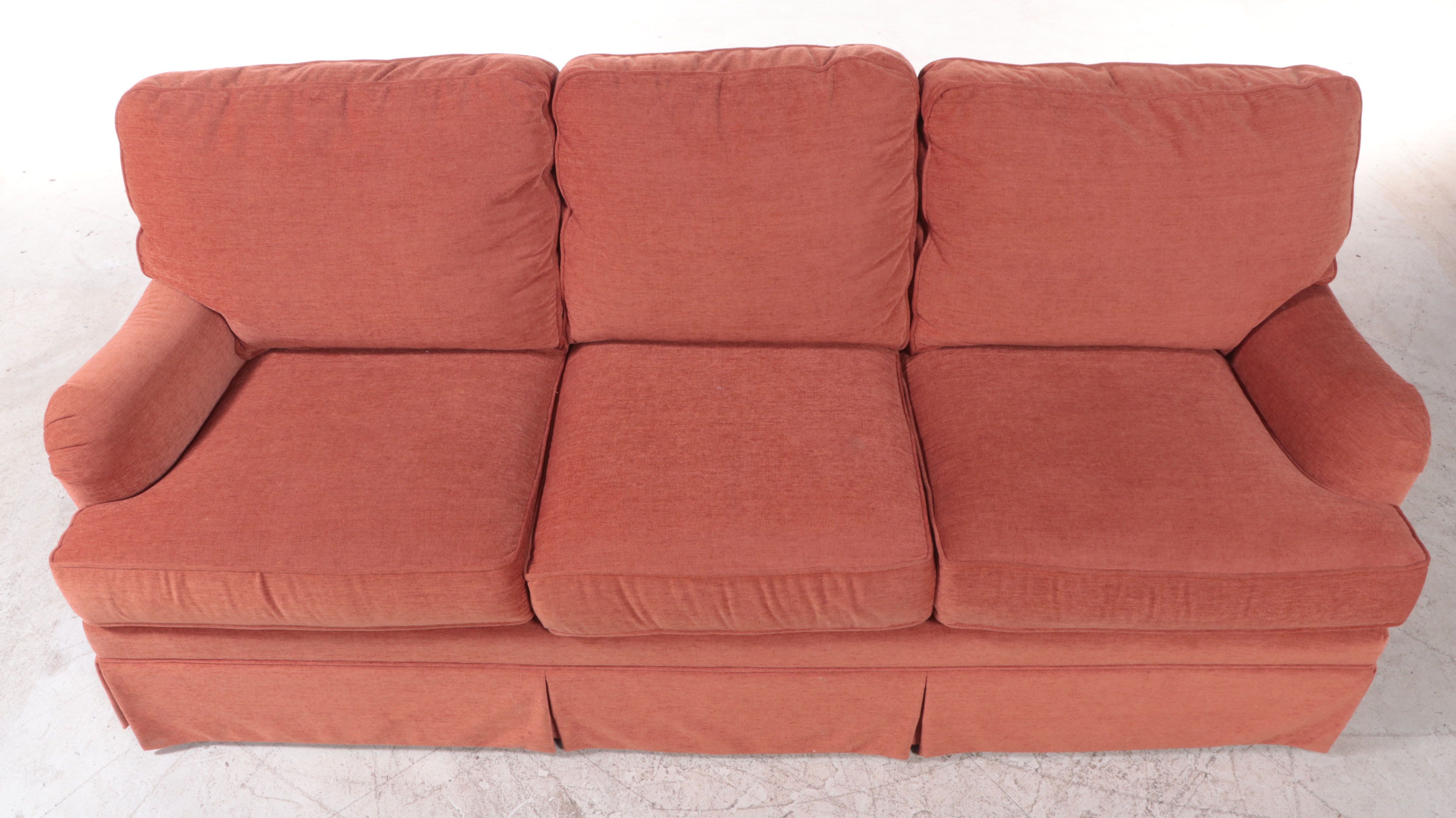 Thomasville Skirted Three-Seat Roll-Arm Sofa