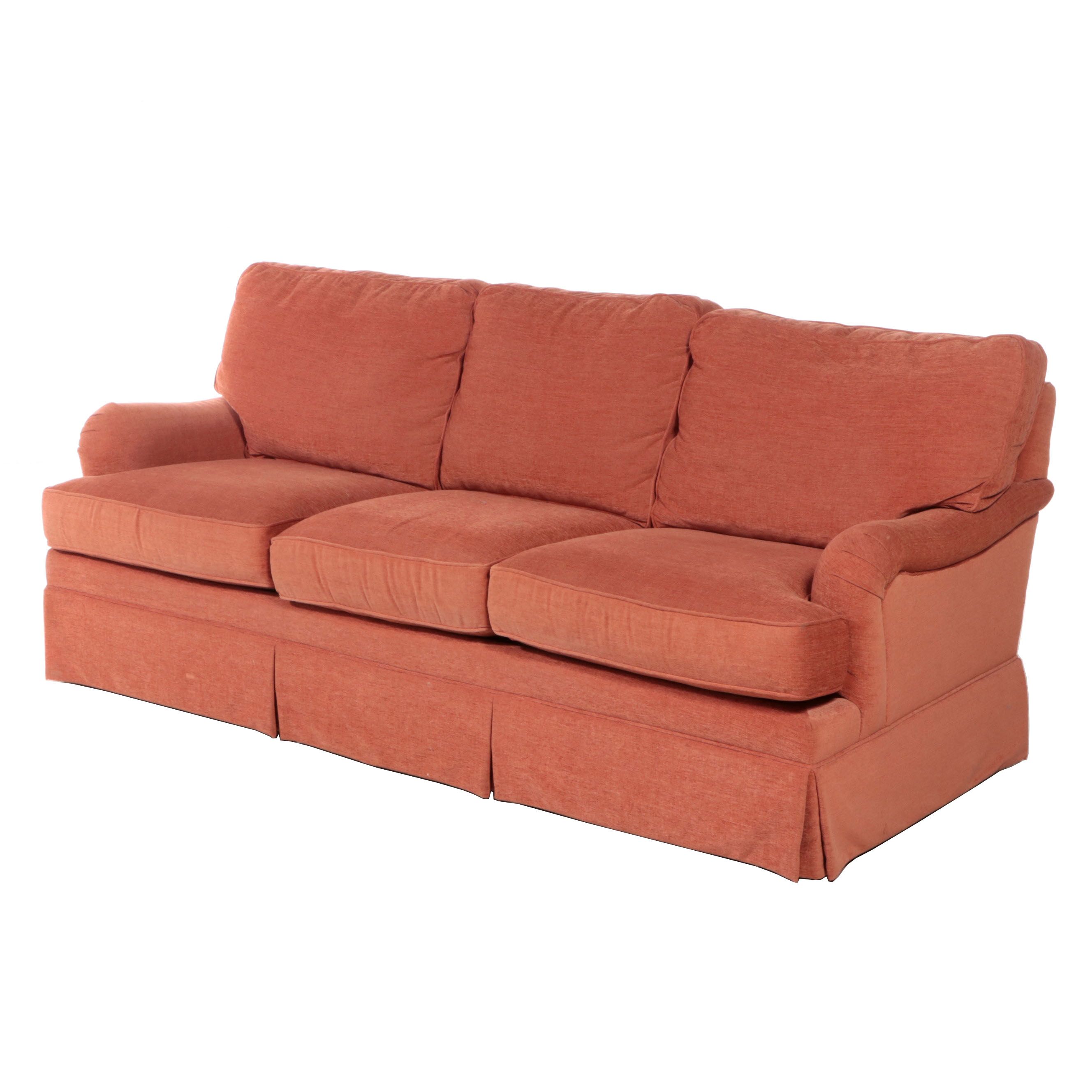 Thomasville Skirted Three-Seat Roll-Arm Sofa