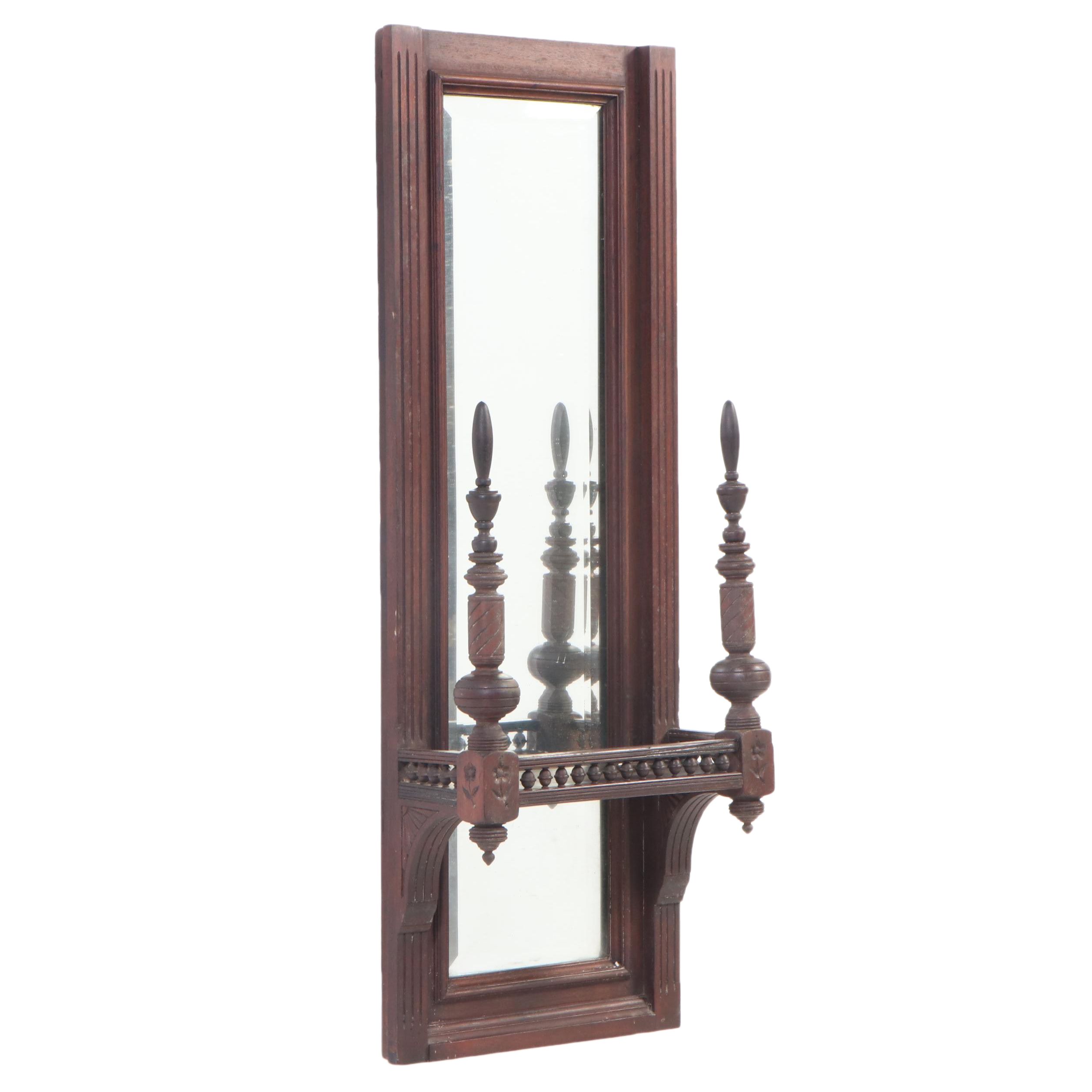 Victorian Walnut Pier Mirror with Galleried Shelf