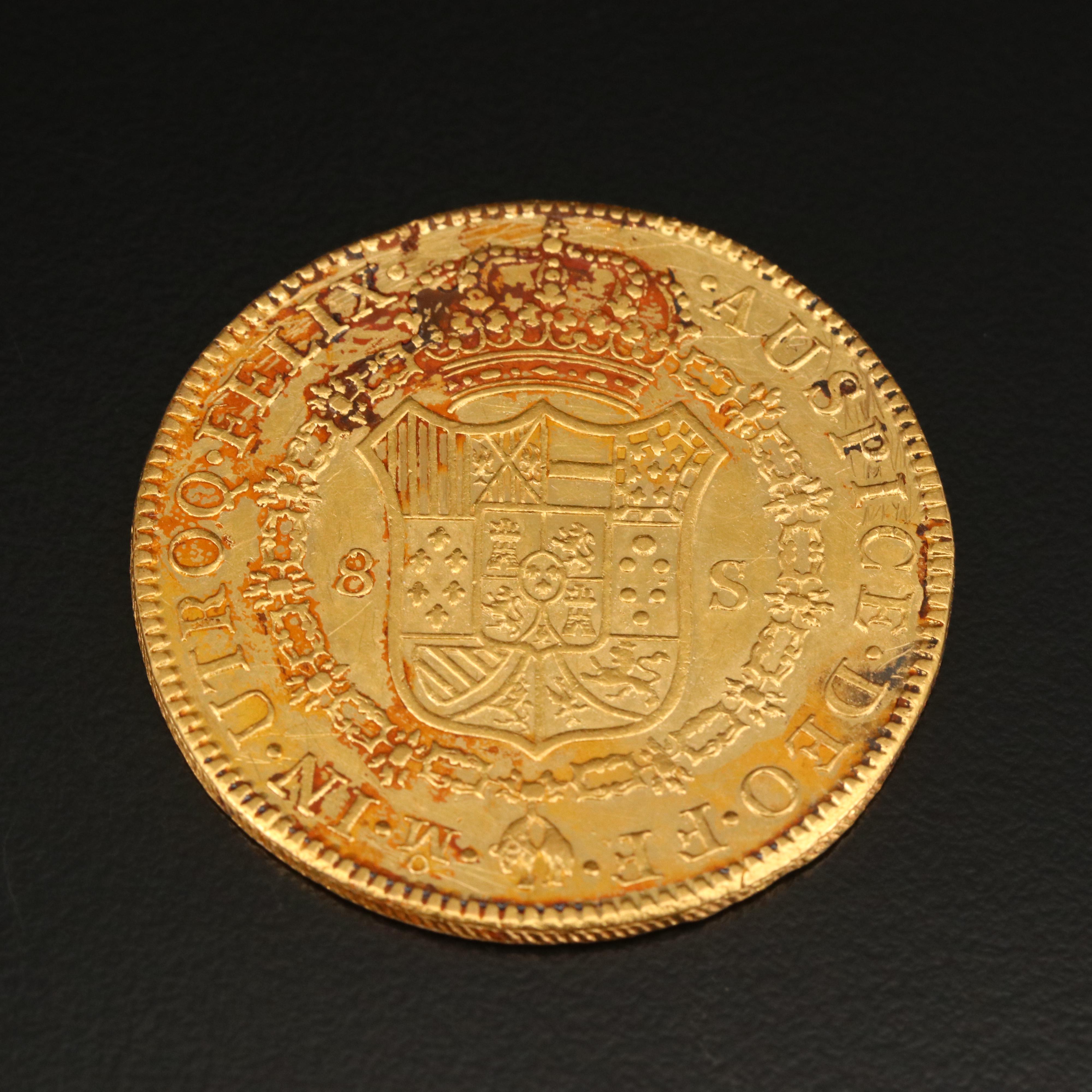 1780 Mexican Spanish Colony Eight Escudos Gold Coin