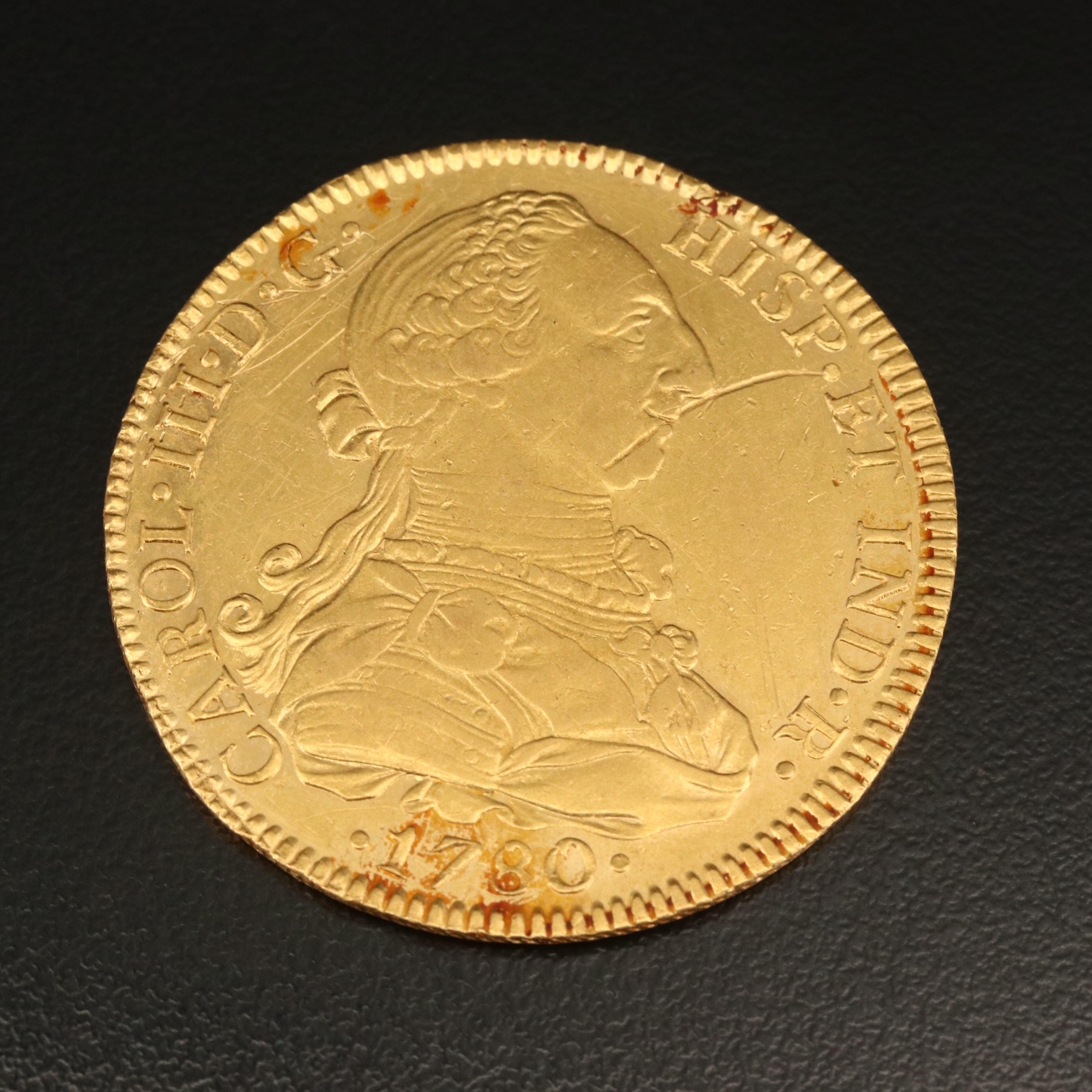 1780 Mexican Spanish Colony Eight Escudos Gold Coin