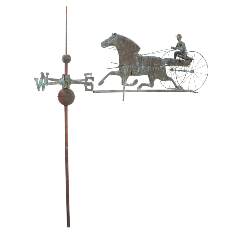Patinated Copper Horse and Buggy Weathervane