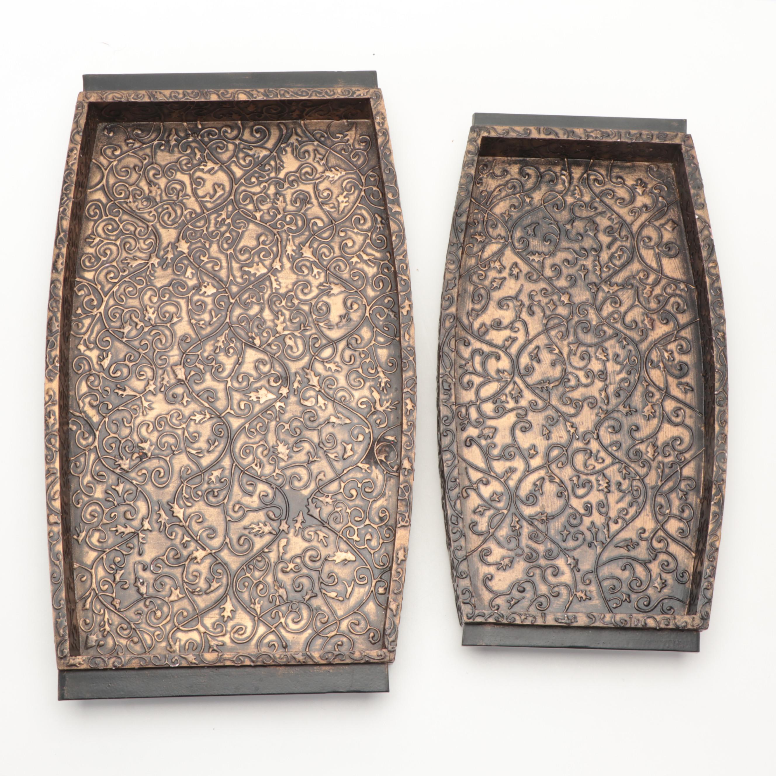 Gilt Filigree Embossed Composite Handled Trays