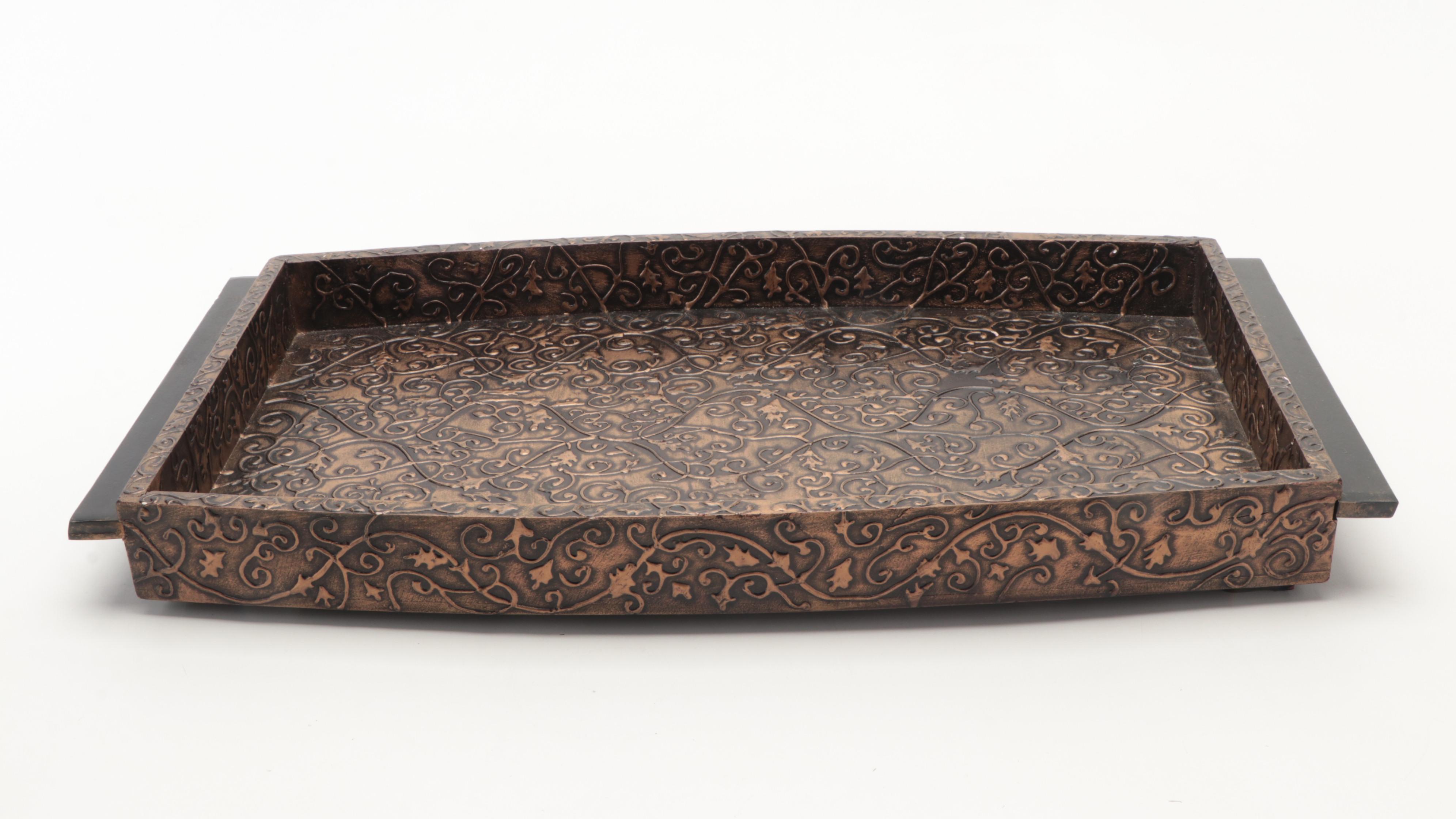 Gilt Filigree Embossed Composite Handled Trays