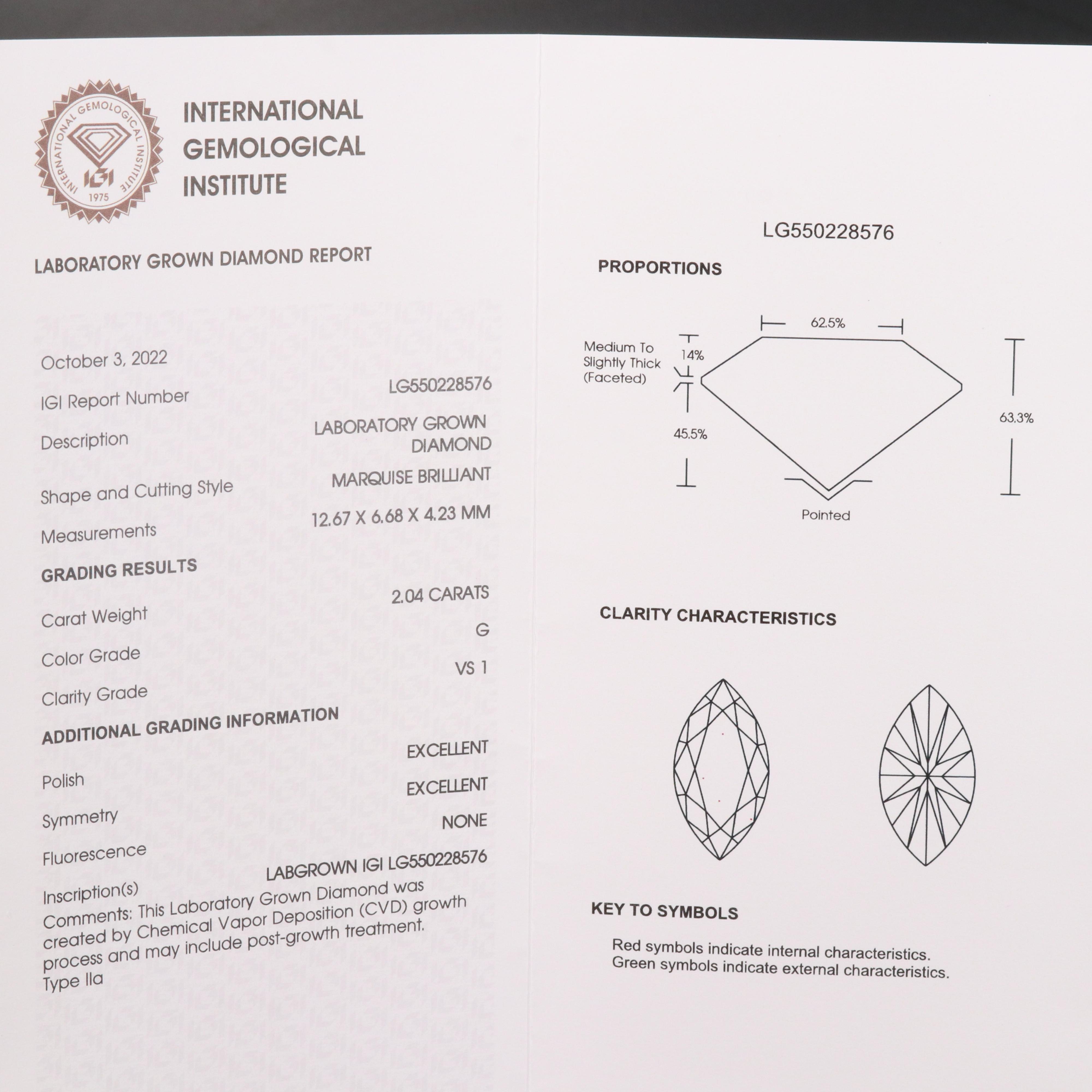 Loose 2.04 CT Lab Grown Diamond with IGI Report