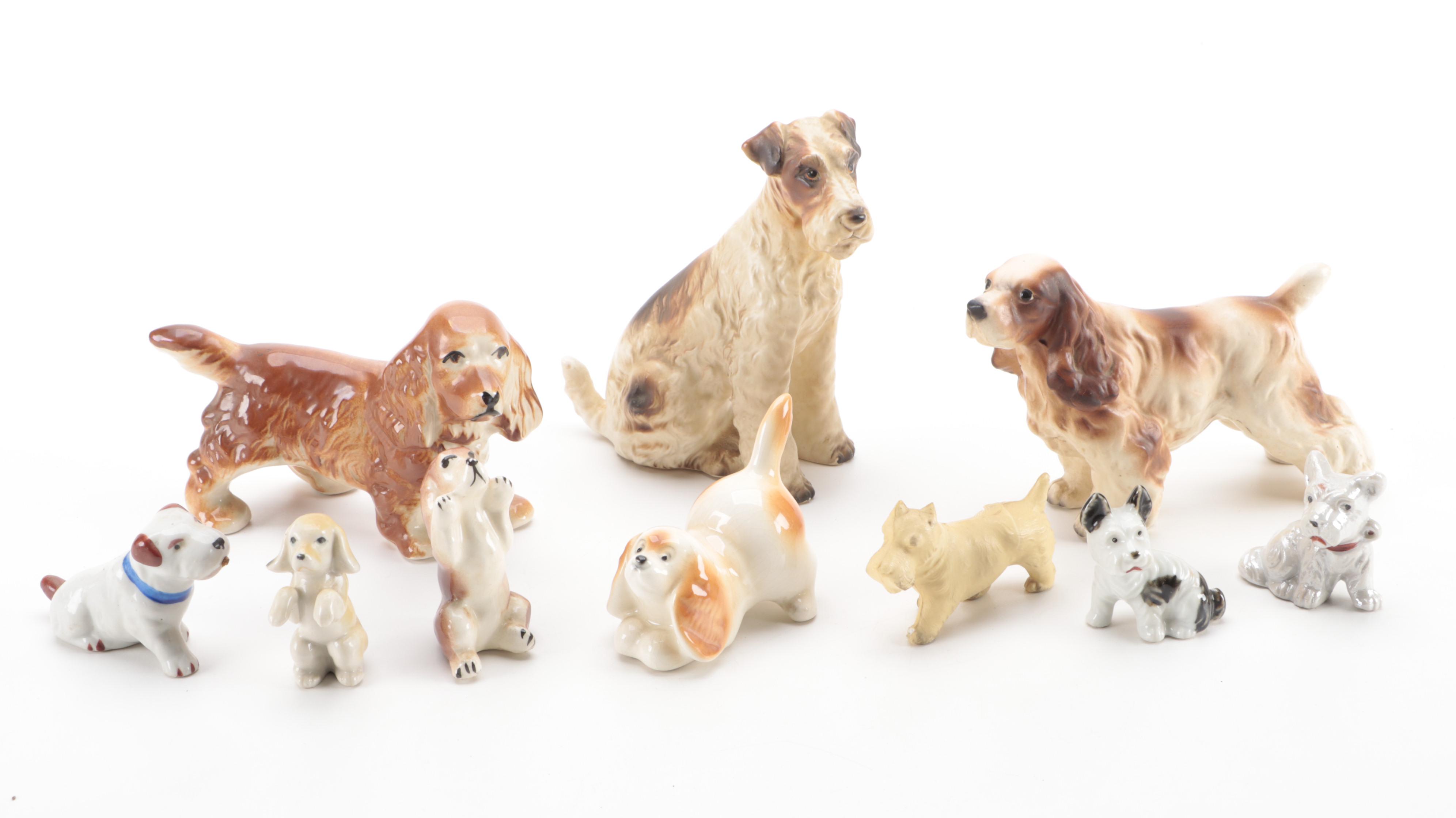 Norleans Spaniel and Other Japanese Ceramic and Plastic Dog Figurines