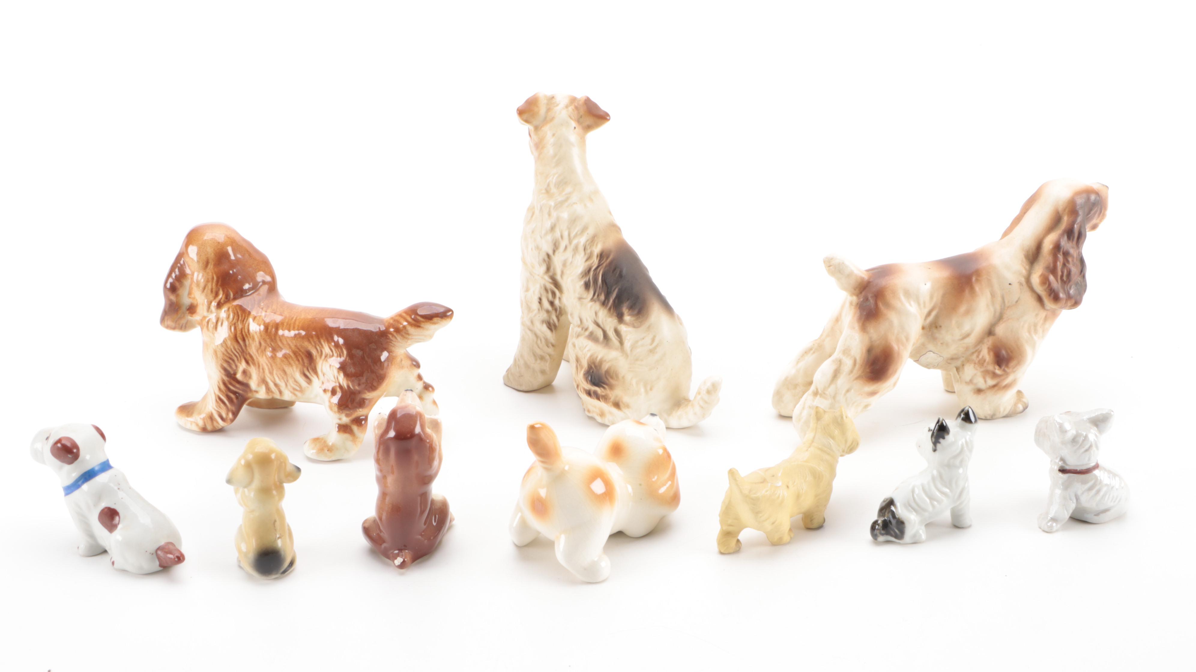 Norleans Spaniel and Other Japanese Ceramic and Plastic Dog Figurines