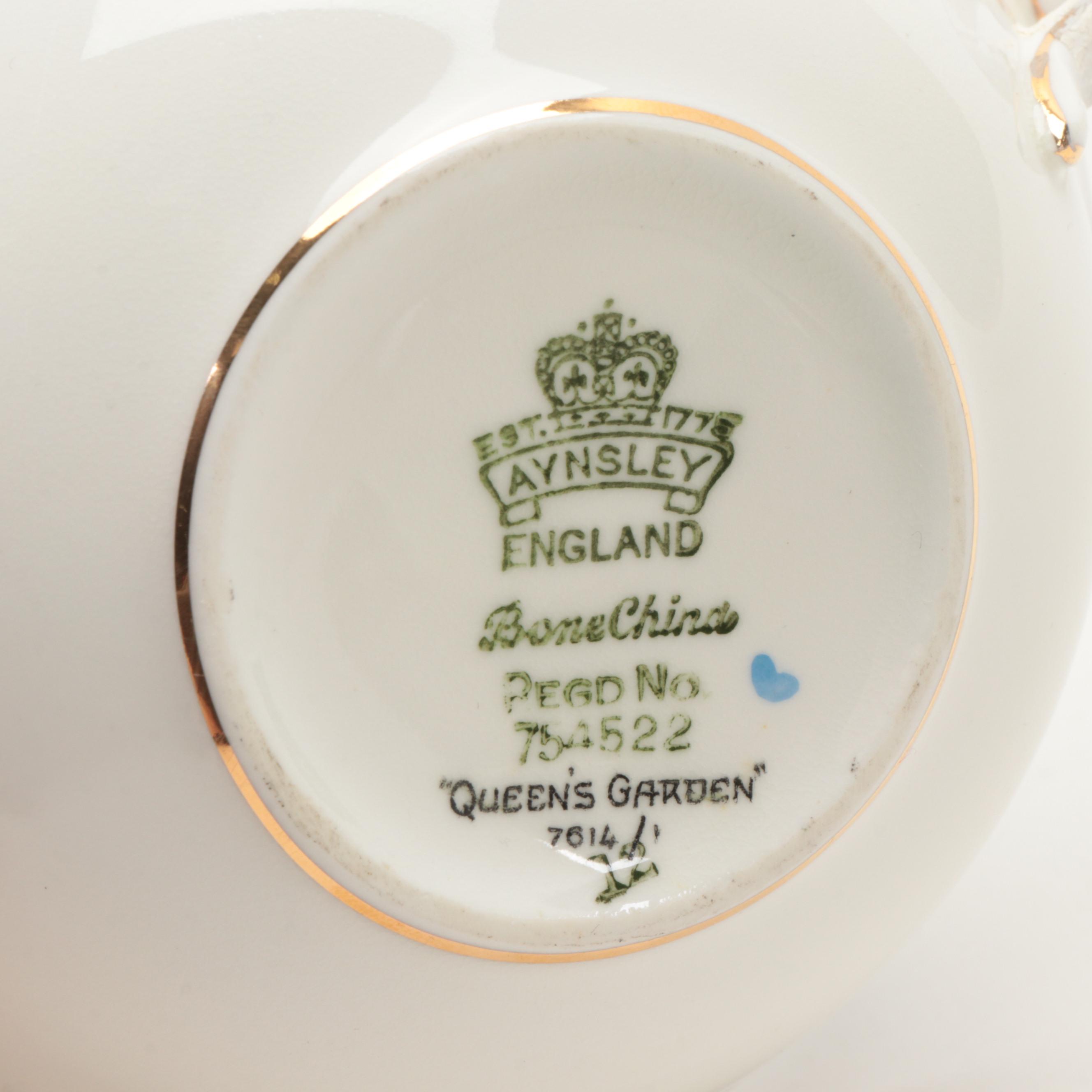 Aynsley English Bone China "Queen's Garden" Dinnerware, Mid-20th Century