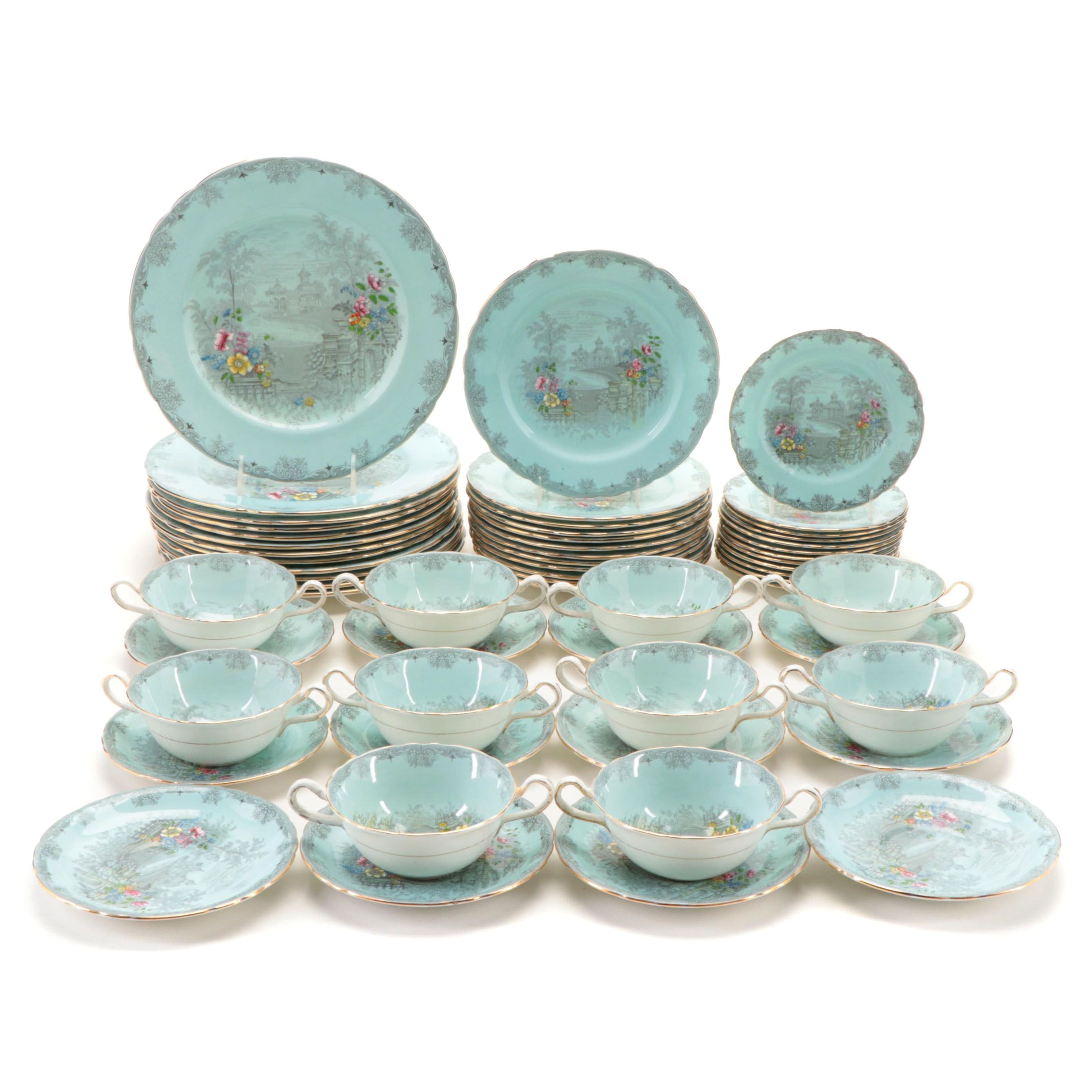 Aynsley English Bone China "Queen's Garden" Dinnerware, Mid-20th Century