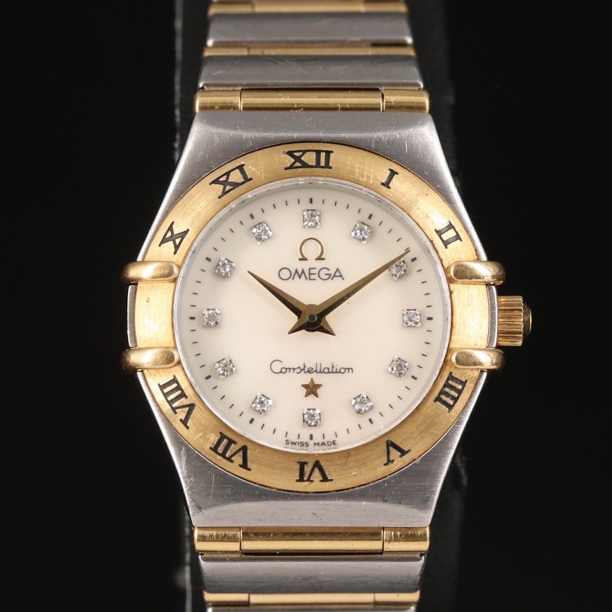 1998 Omega Constellation Diamond, Mother-of-Pearl, 18K and Stainless Wristwatch