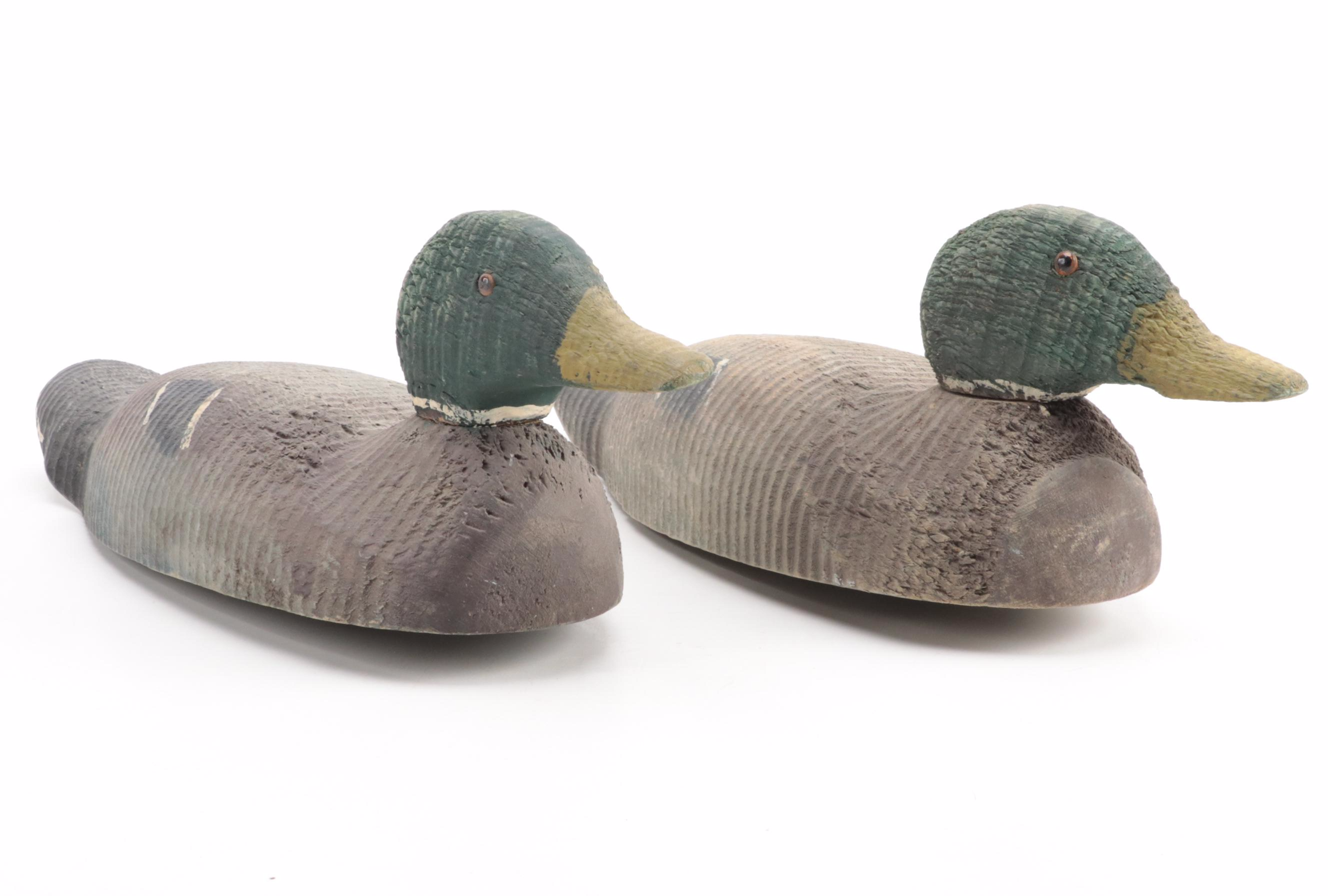 Folk Art Carved Wood Mallard Ducks Decoys