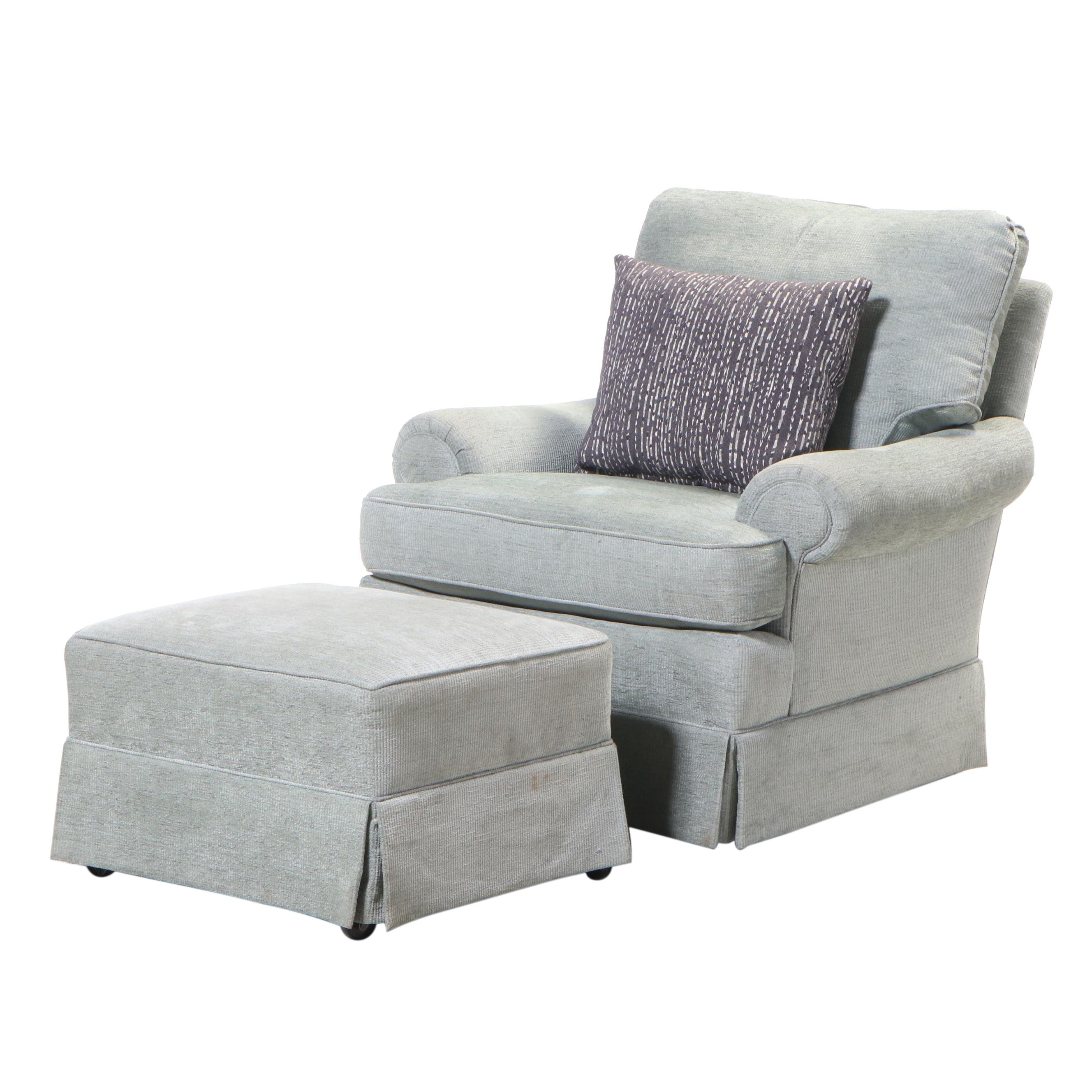 Sherrill Furniture Custom-Upholstered Swivel Armchair and Ottoman