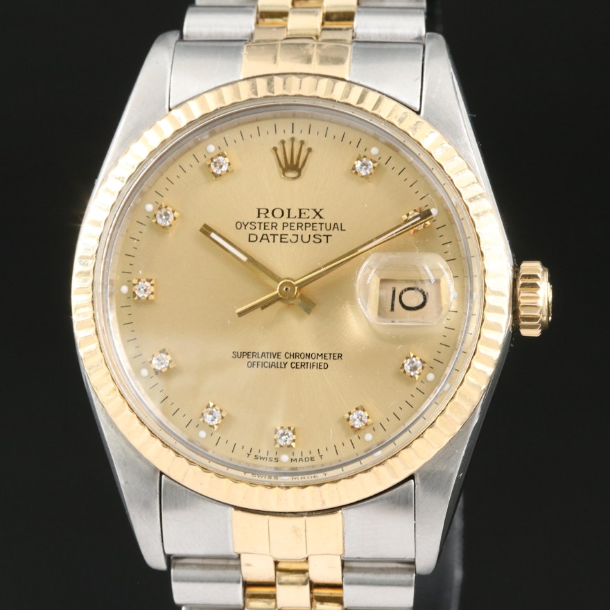 1987 Rolex Datejust Champagne Diamond Dial Wristwatch