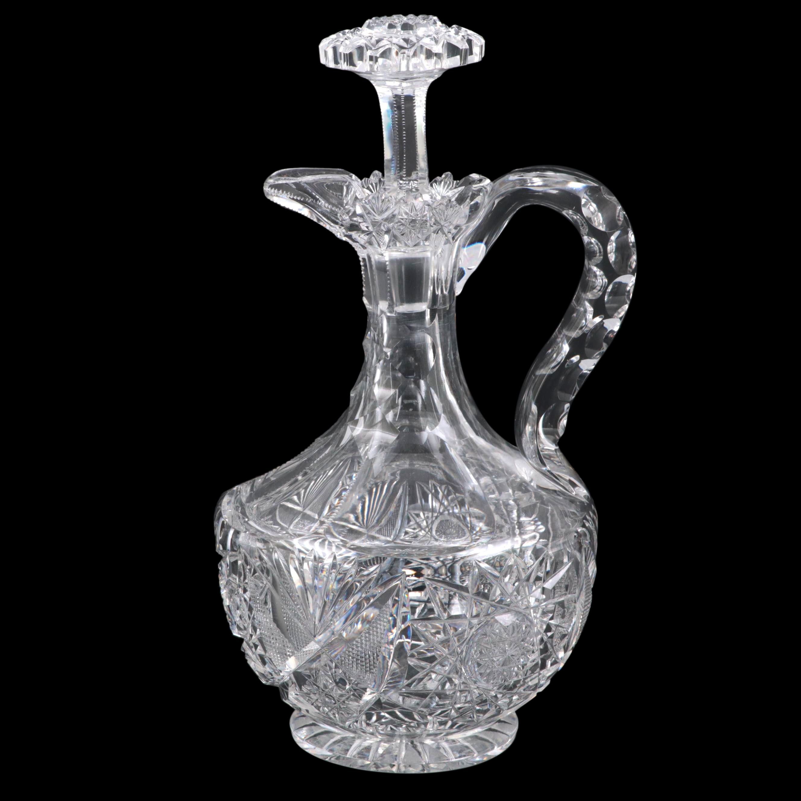 American Brilliant Fan, Hobstar, and Brunswick Star Cut Glass Decanter