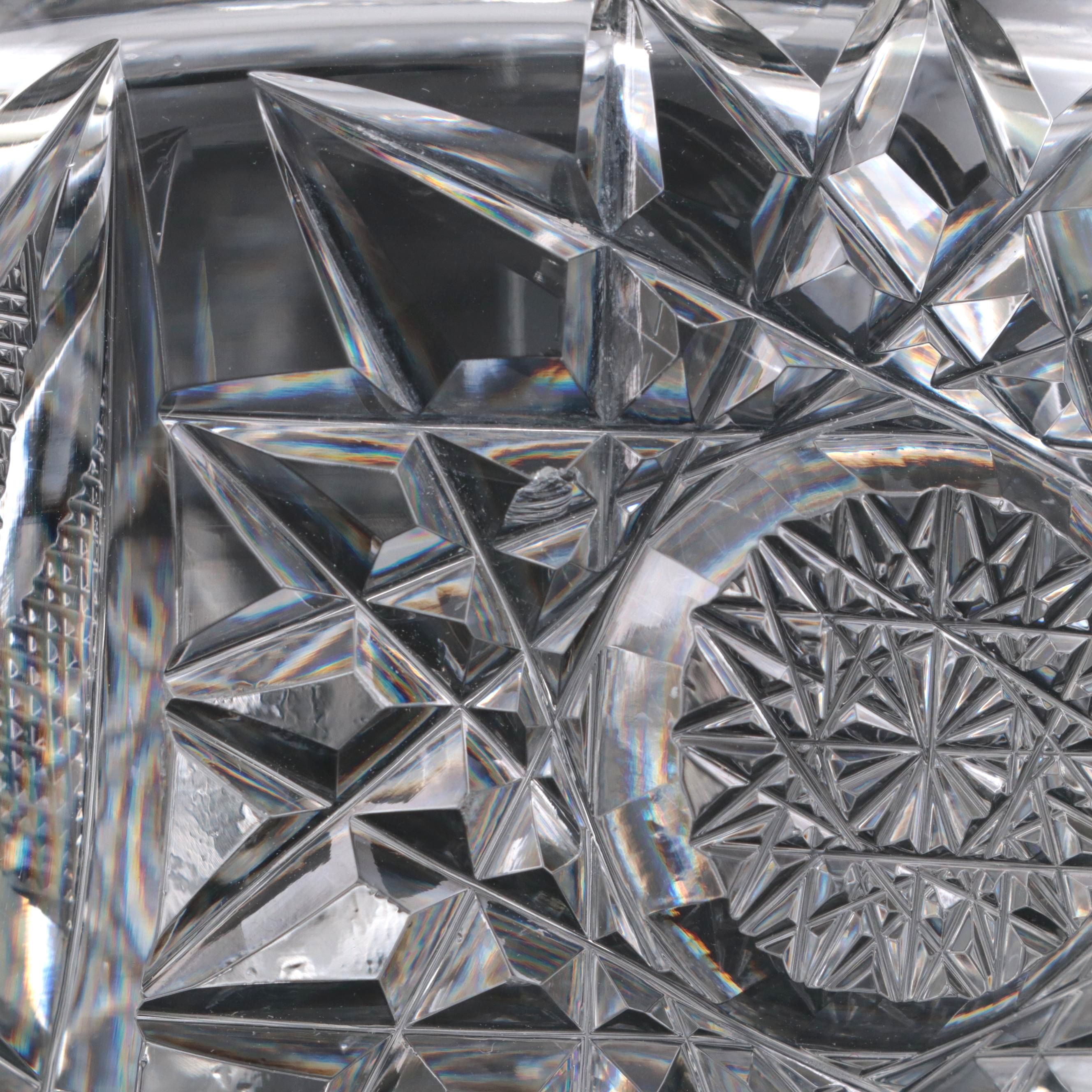 American Brilliant Fan, Hobstar, and Brunswick Star Cut Glass Decanter