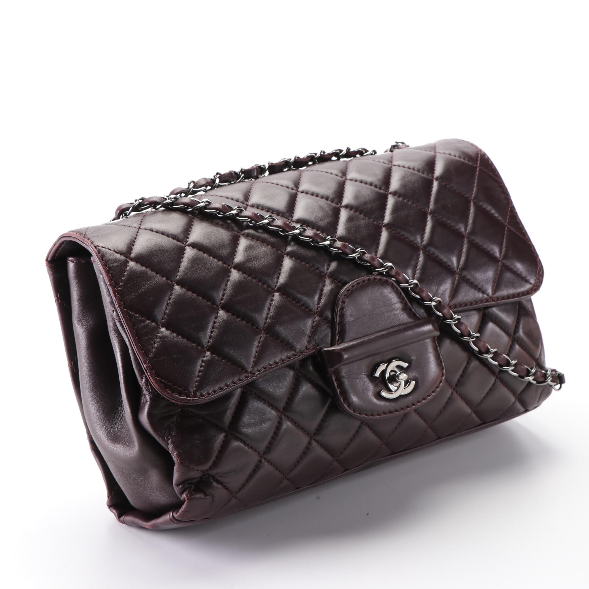 Chanel Jumbo Coco Loop Flap Shoulder Bag in Quilted Aubergine Lambskin Leather