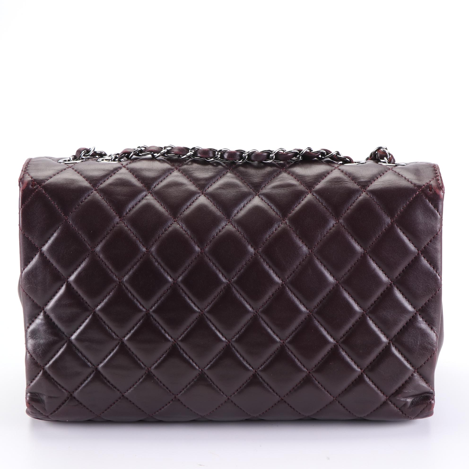 Chanel Jumbo Coco Loop Flap Shoulder Bag in Quilted Aubergine Lambskin Leather