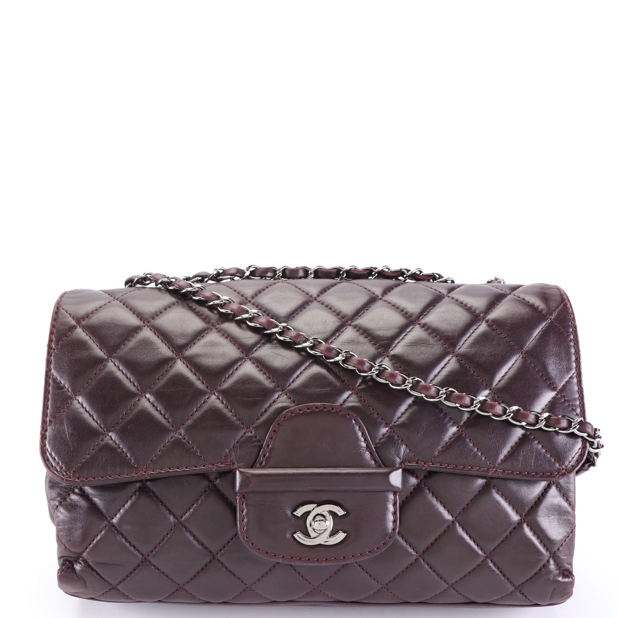 Chanel Jumbo Coco Loop Flap Shoulder Bag in Quilted Aubergine Lambskin Leather