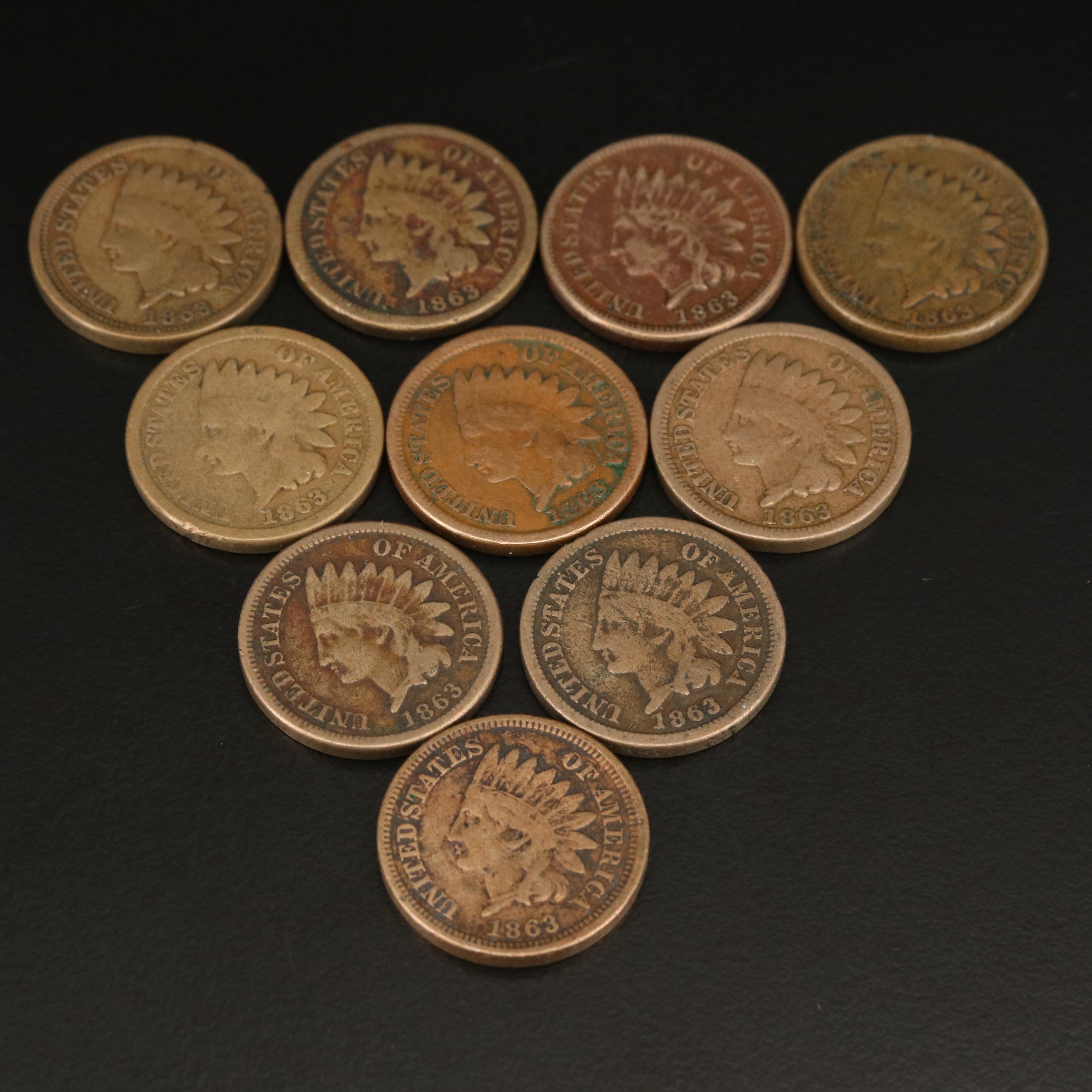Ten 1863 Indian Cents