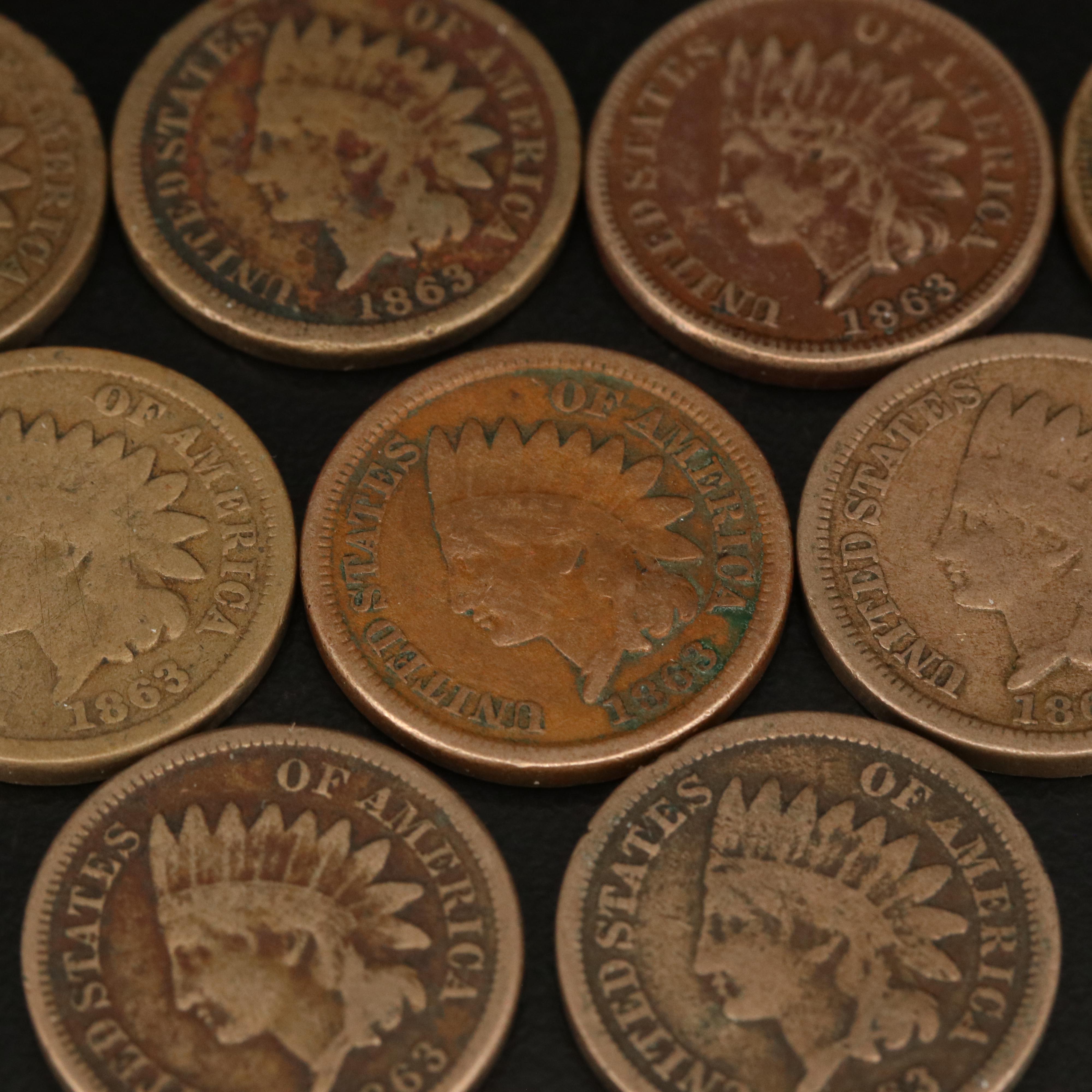 Ten 1863 Indian Cents