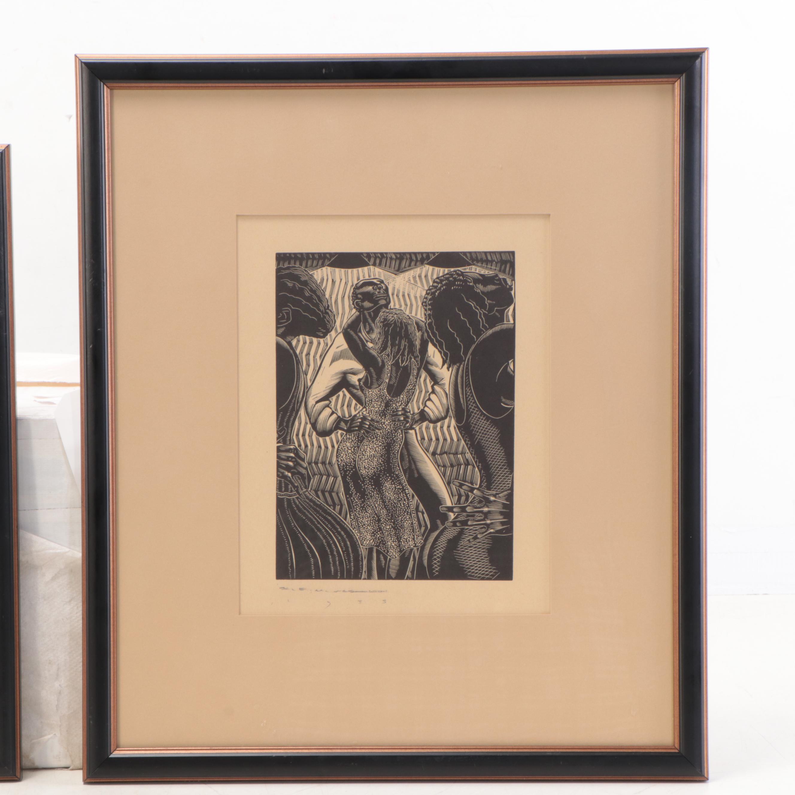 Earl Marshawn Washington Figurative Woodcuts After Gill and Ward