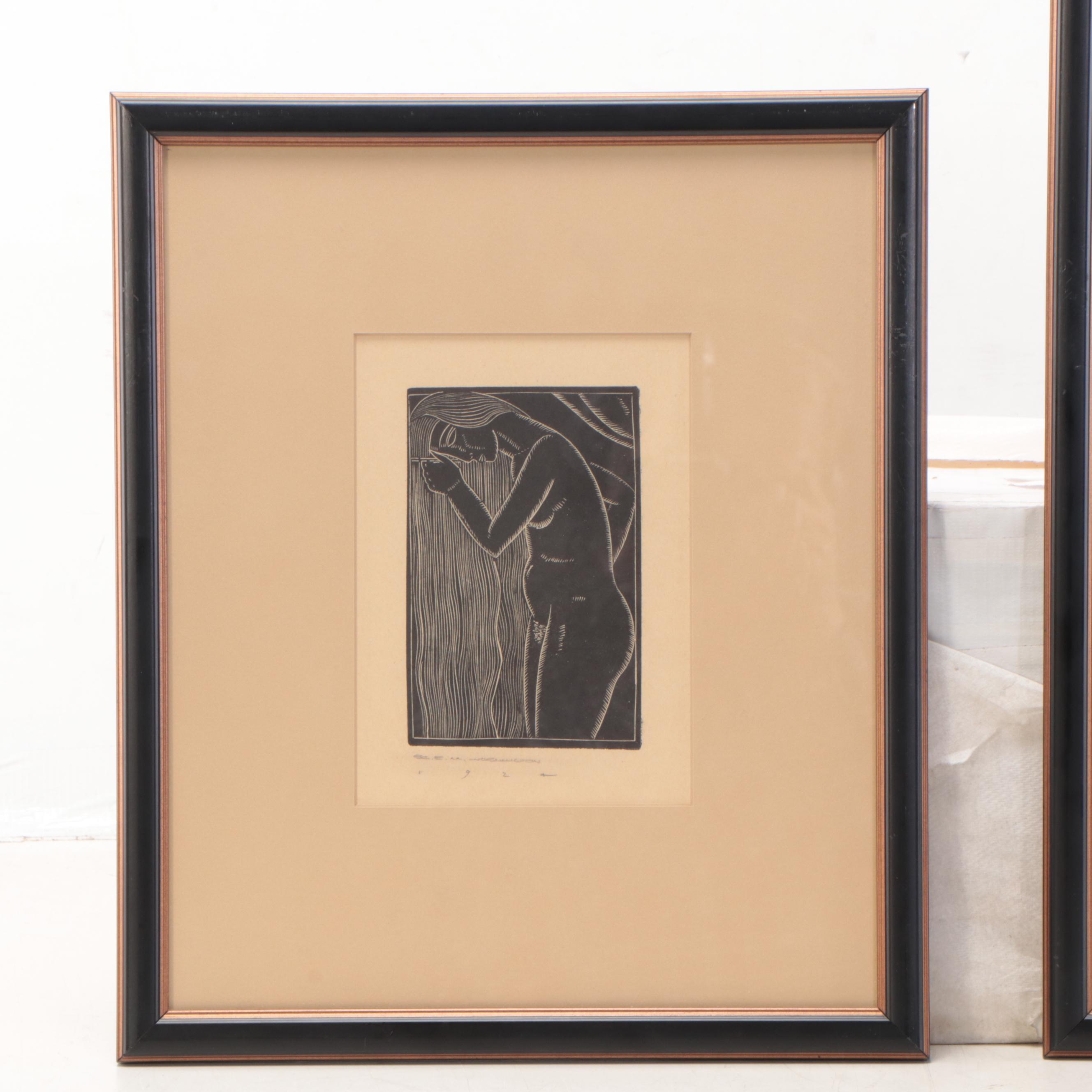 Earl Marshawn Washington Figurative Woodcuts After Gill and Ward