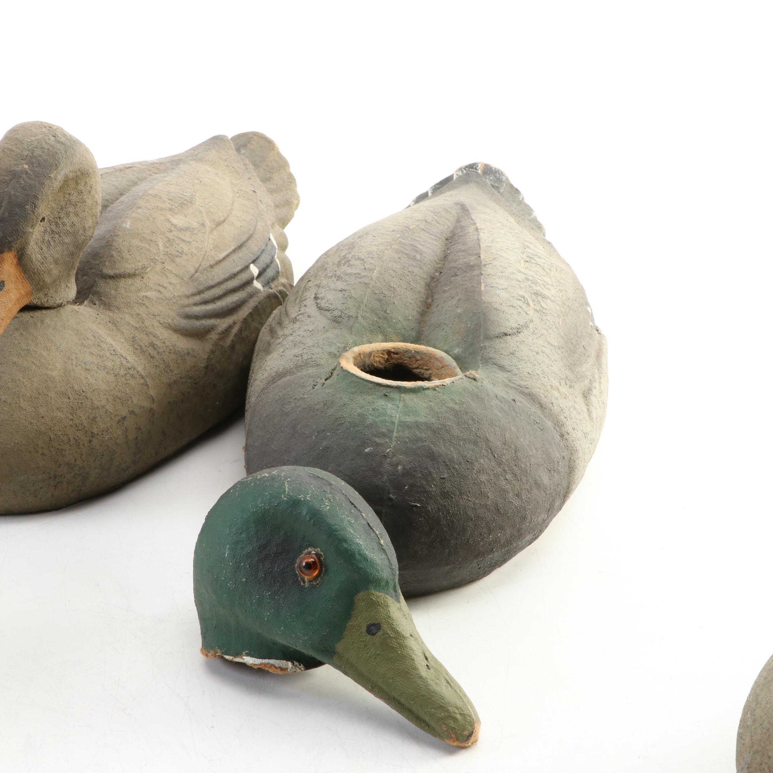 Carry-Lite Papier-mâché Duck Decoys with Glass Eyes, Mid-20th Century