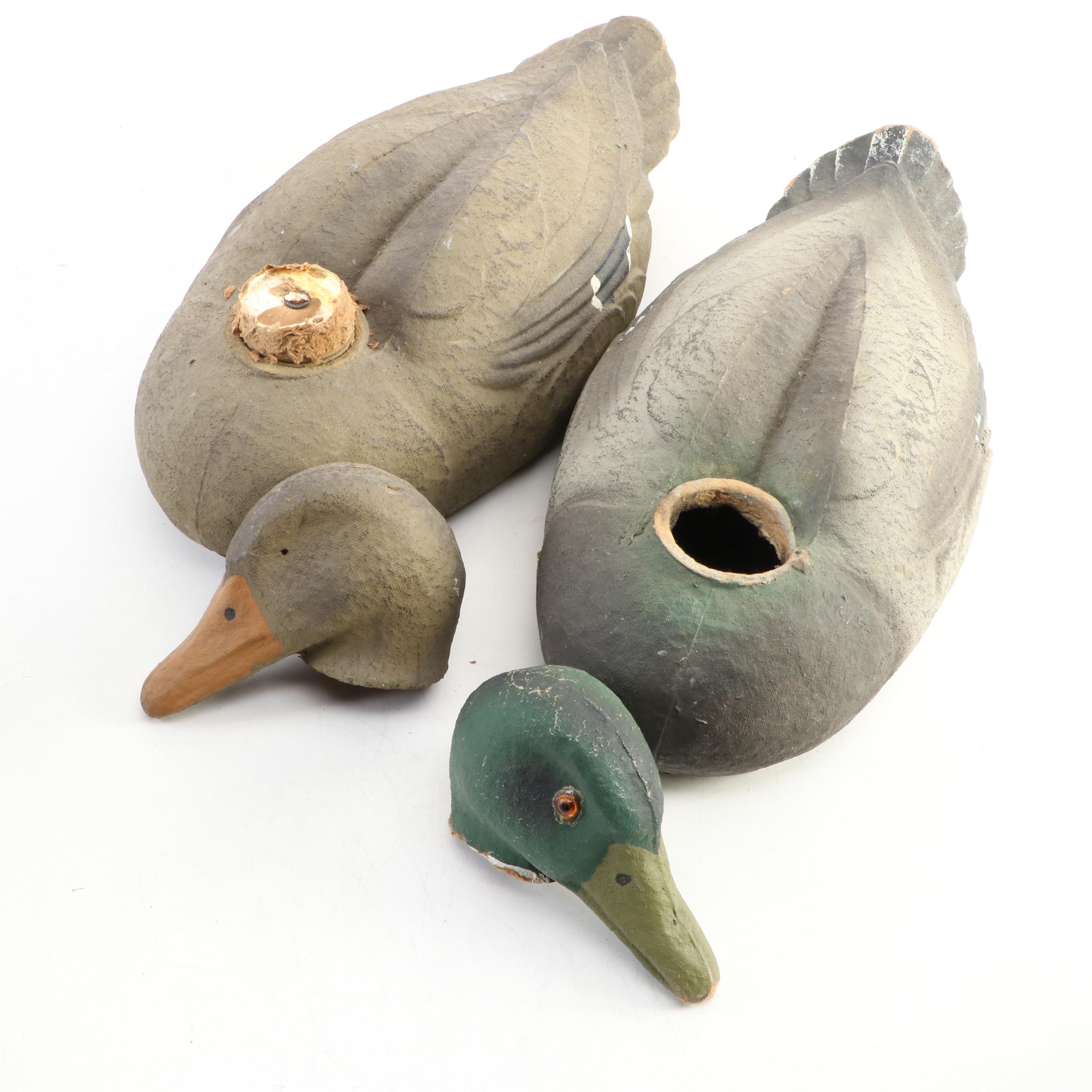 Carry-Lite Papier-mâché Duck Decoys with Glass Eyes, Mid-20th Century