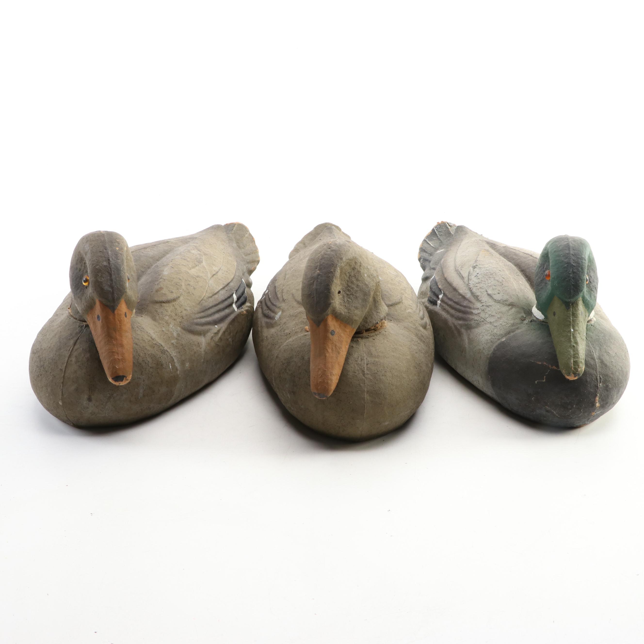 Carry-Lite Papier-mâché Duck Decoys with Glass Eyes, Mid-20th Century