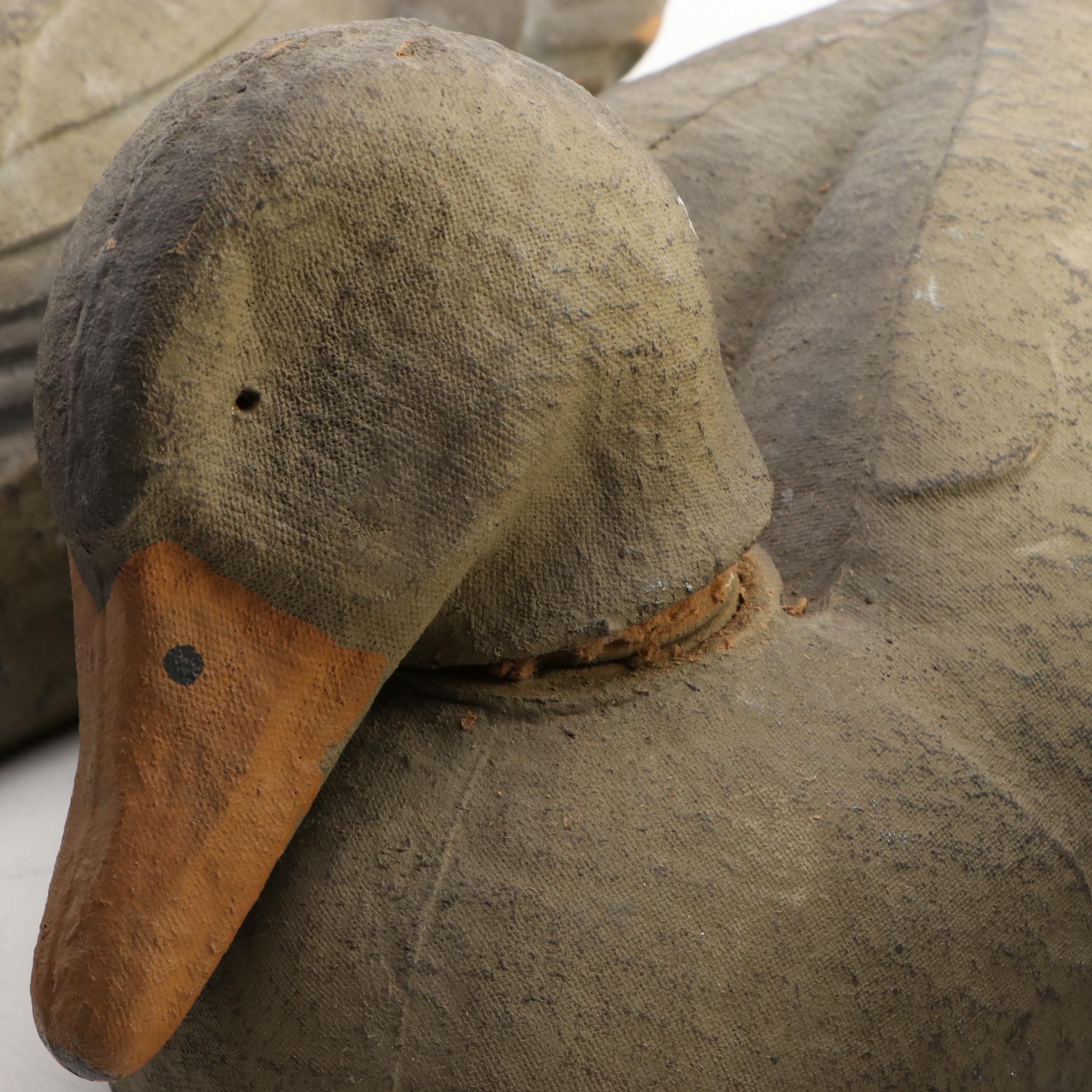 Carry-Lite Papier-mâché Duck Decoys with Glass Eyes, Mid-20th Century