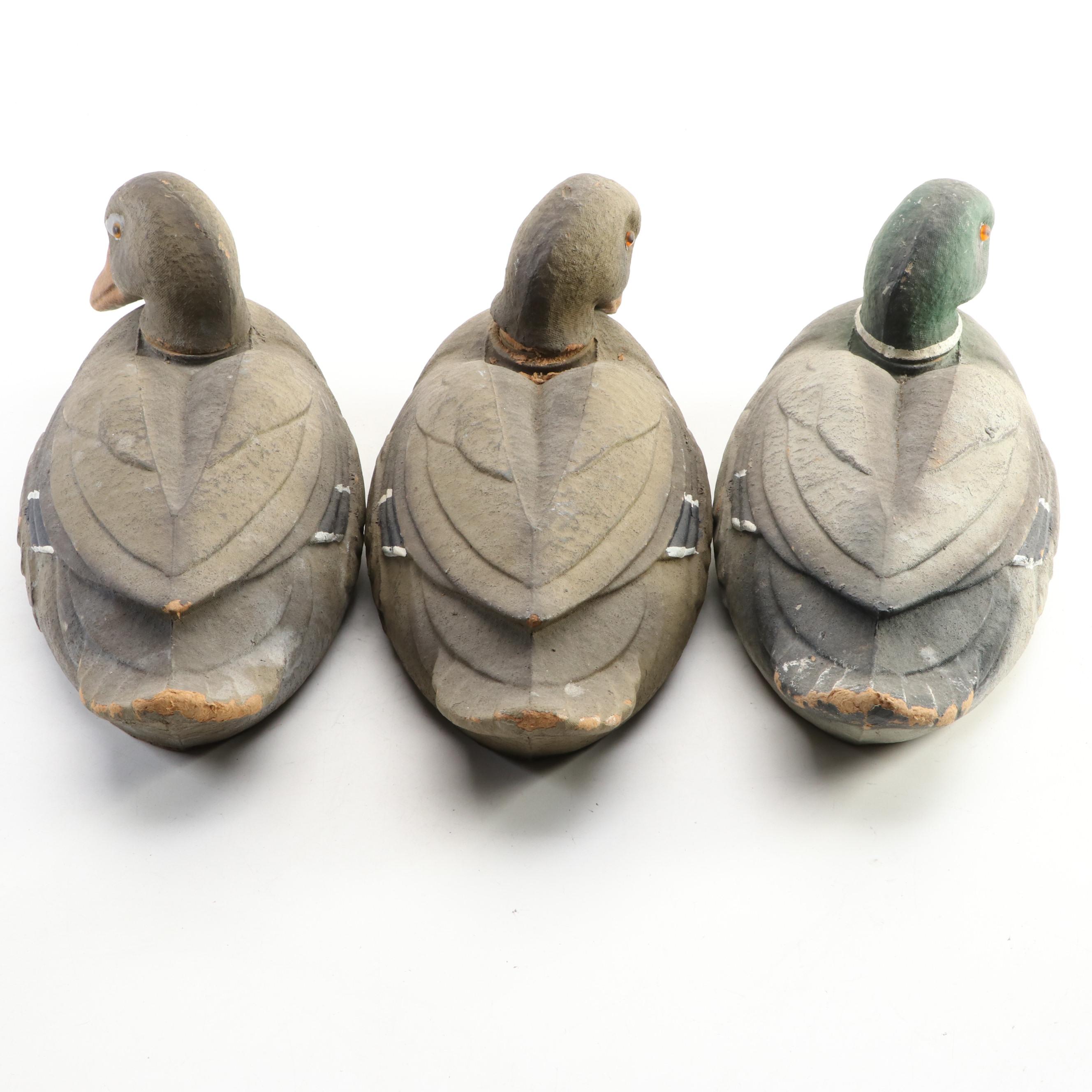 Carry-Lite Papier-mâché Duck Decoys with Glass Eyes, Mid-20th Century