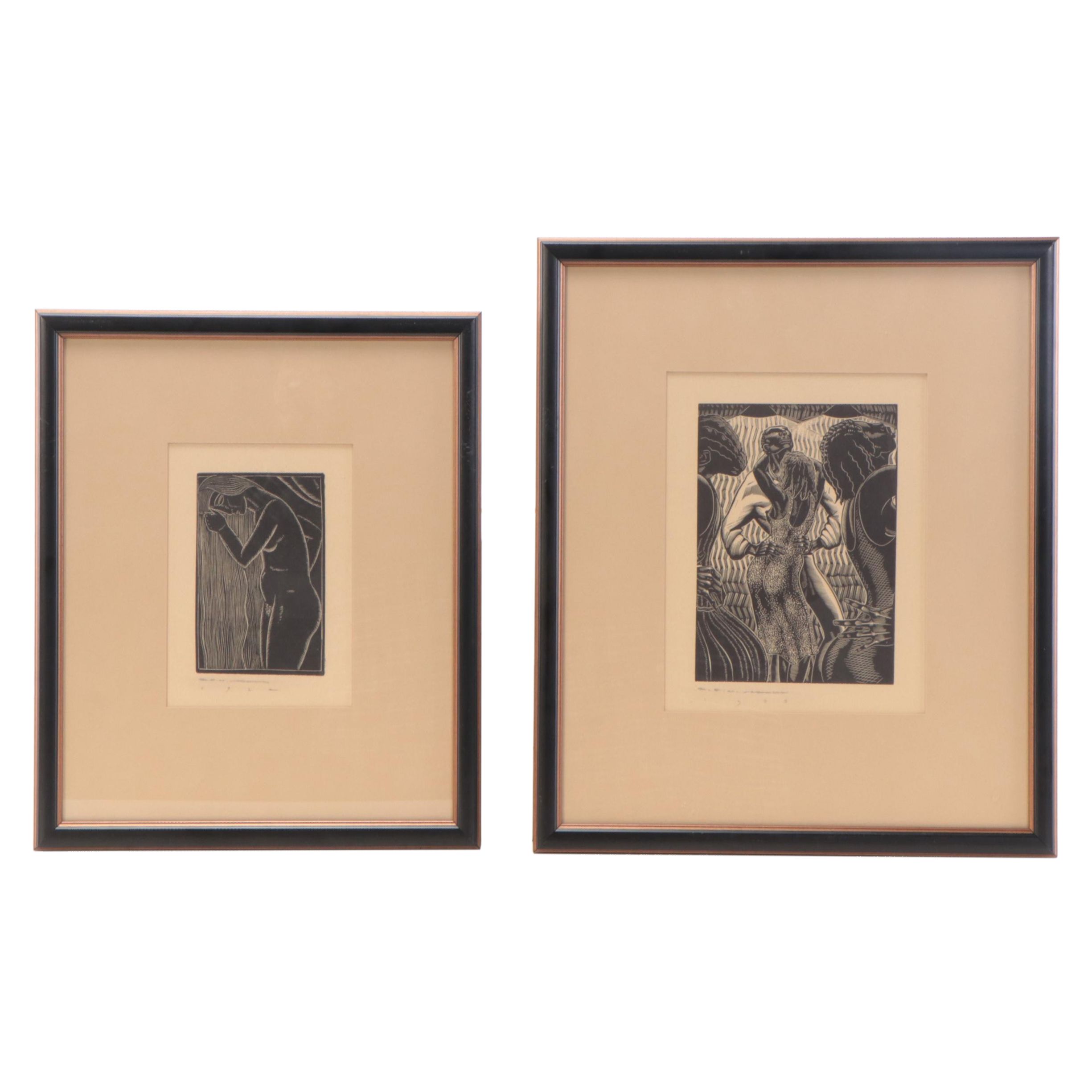 Earl Marshawn Washington Figurative Woodcuts After Gill and Ward