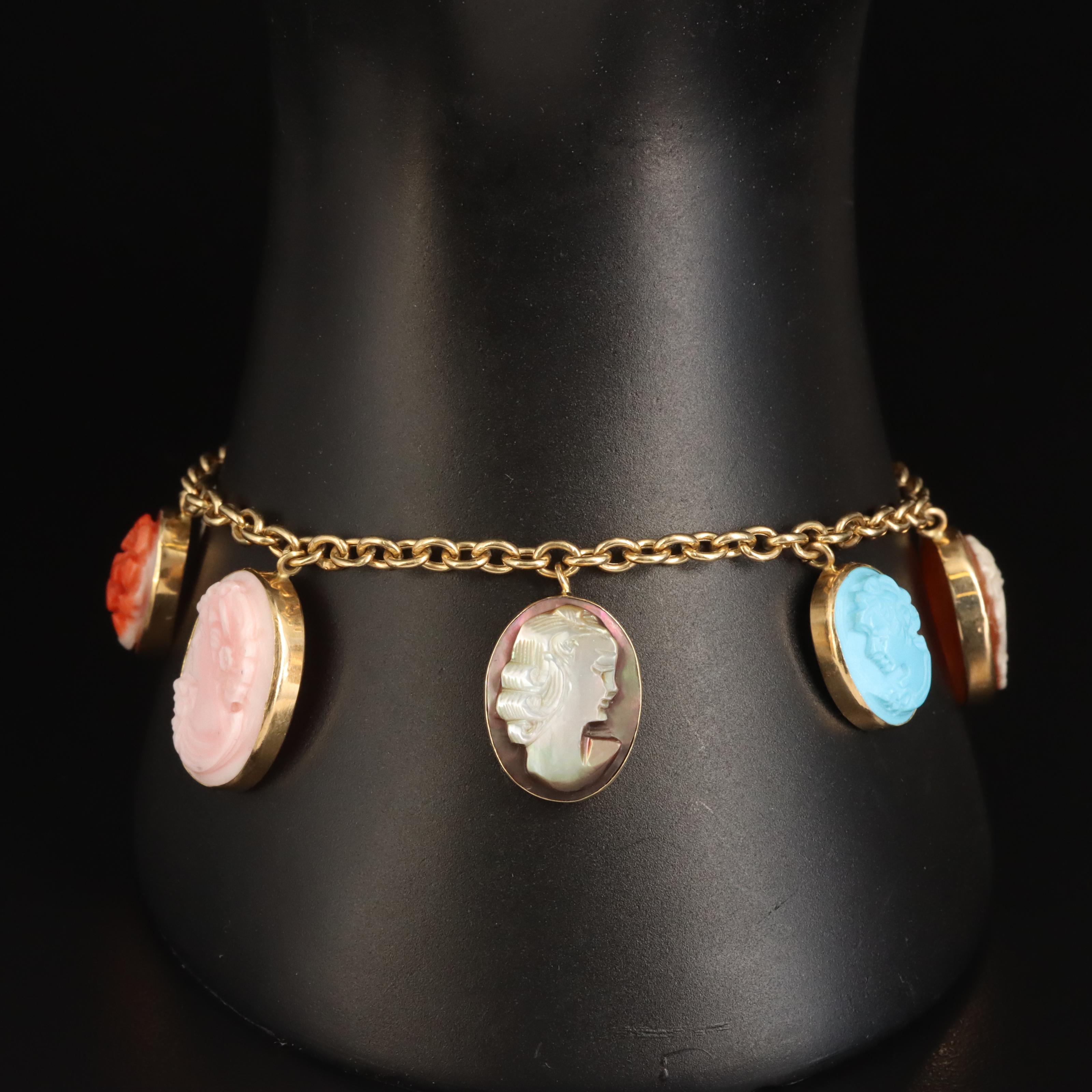 M&M Scognamiglio 18K Cameo Bracelet with Coral, Shell and Mother-of-Pearl
