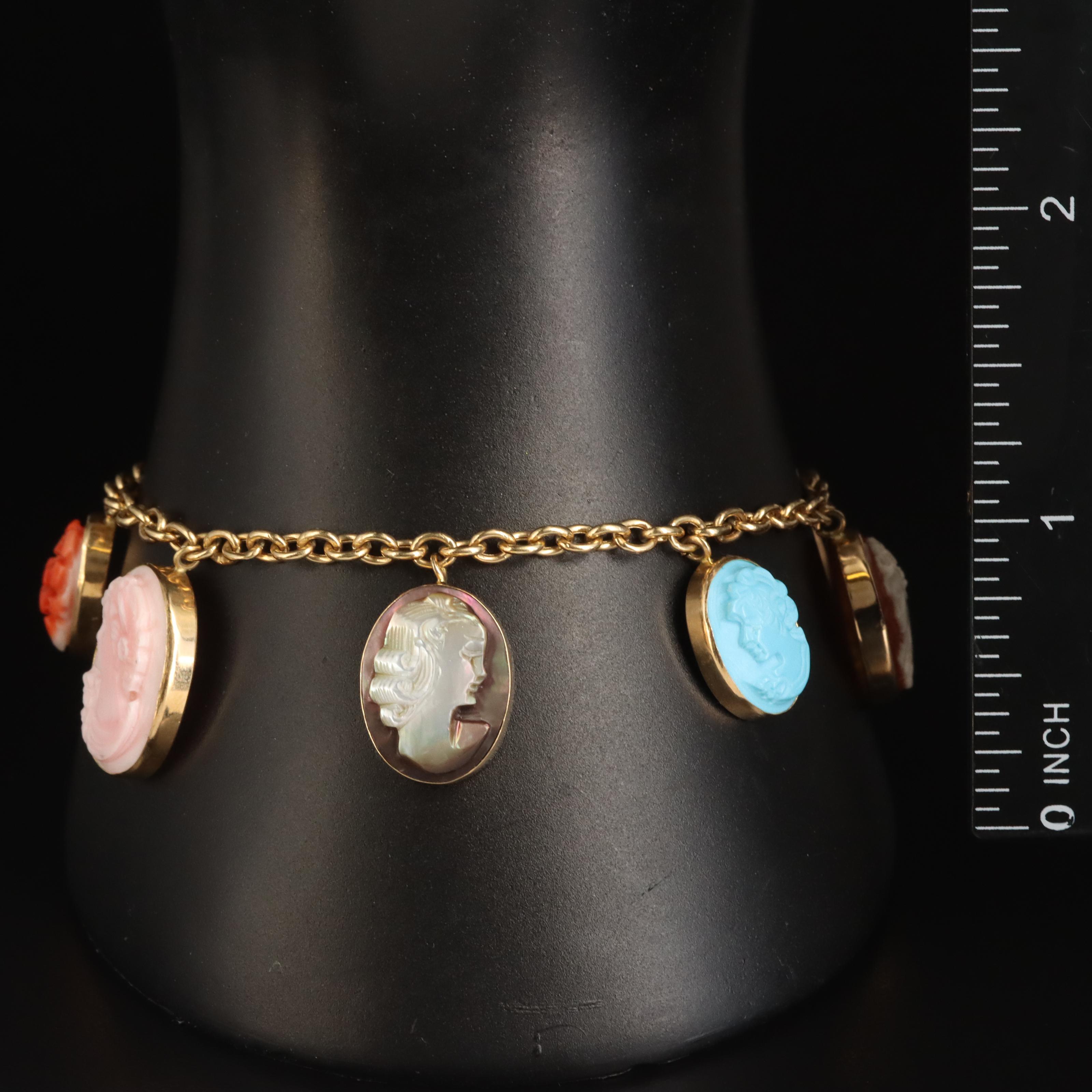 M&M Scognamiglio 18K Cameo Bracelet with Coral, Shell and Mother-of-Pearl