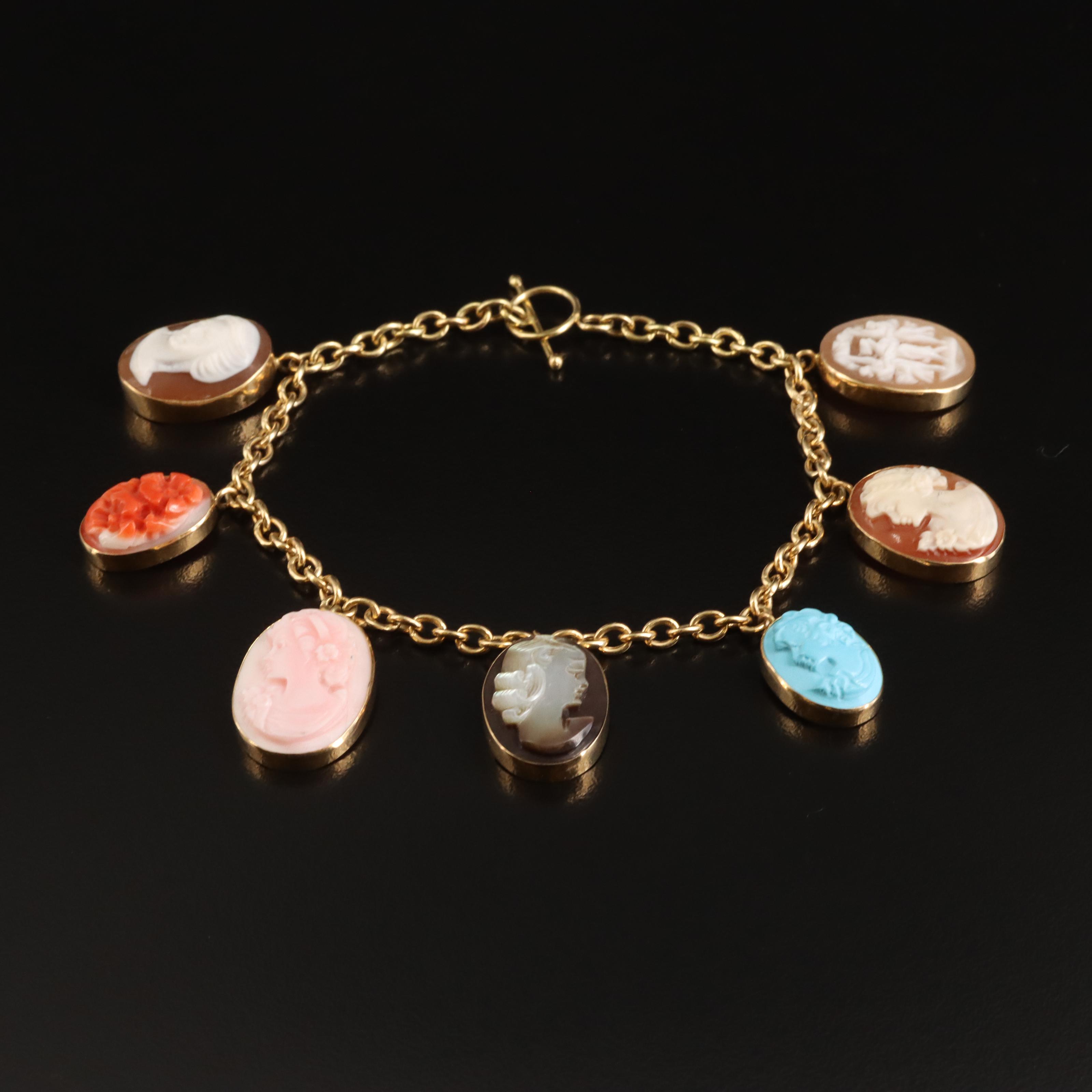 M&M Scognamiglio 18K Cameo Bracelet with Coral, Shell and Mother-of-Pearl