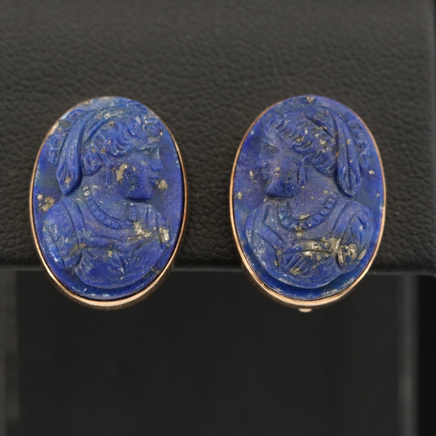 14K Lapis Lazuli Cameo Earrings