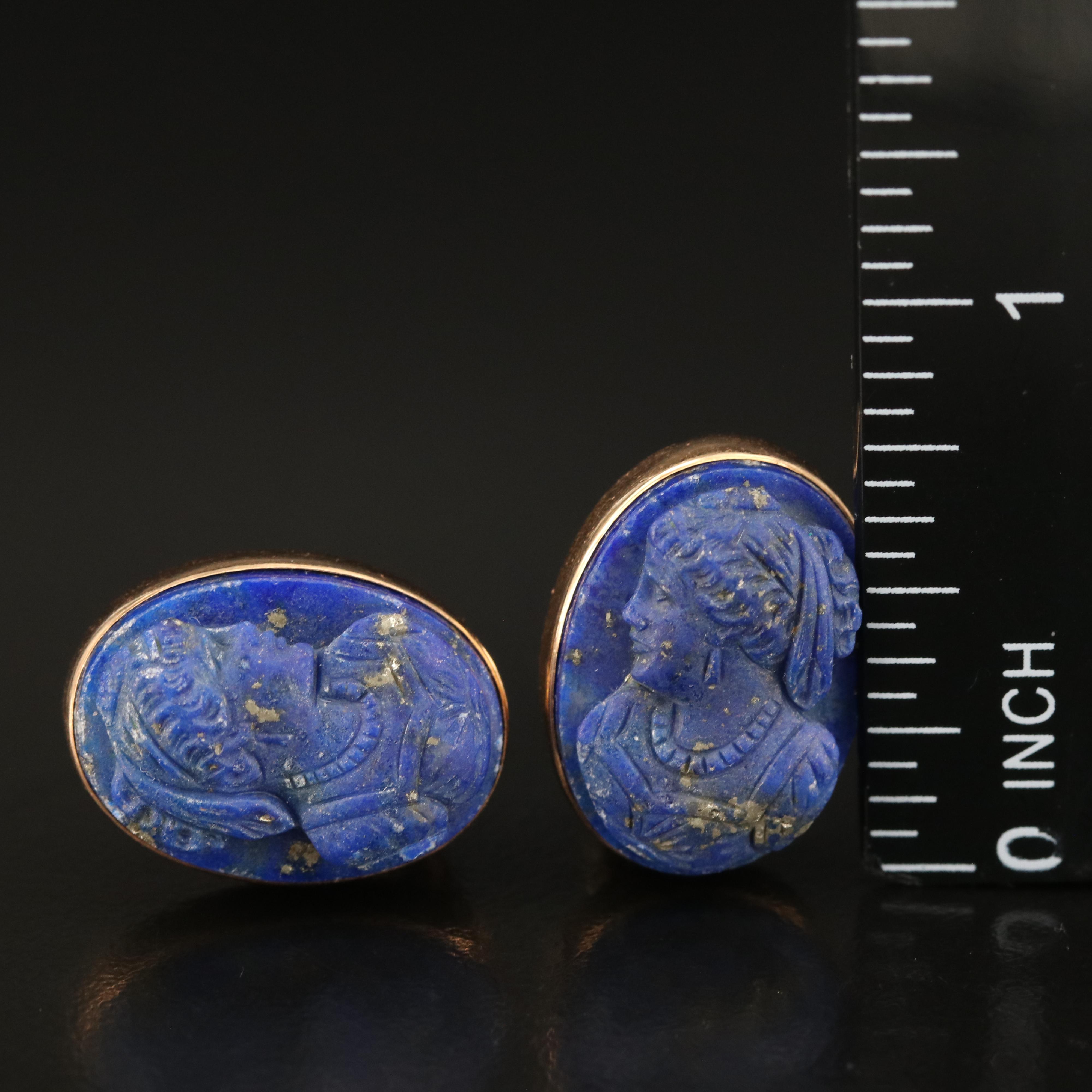 14K Lapis Lazuli Cameo Earrings