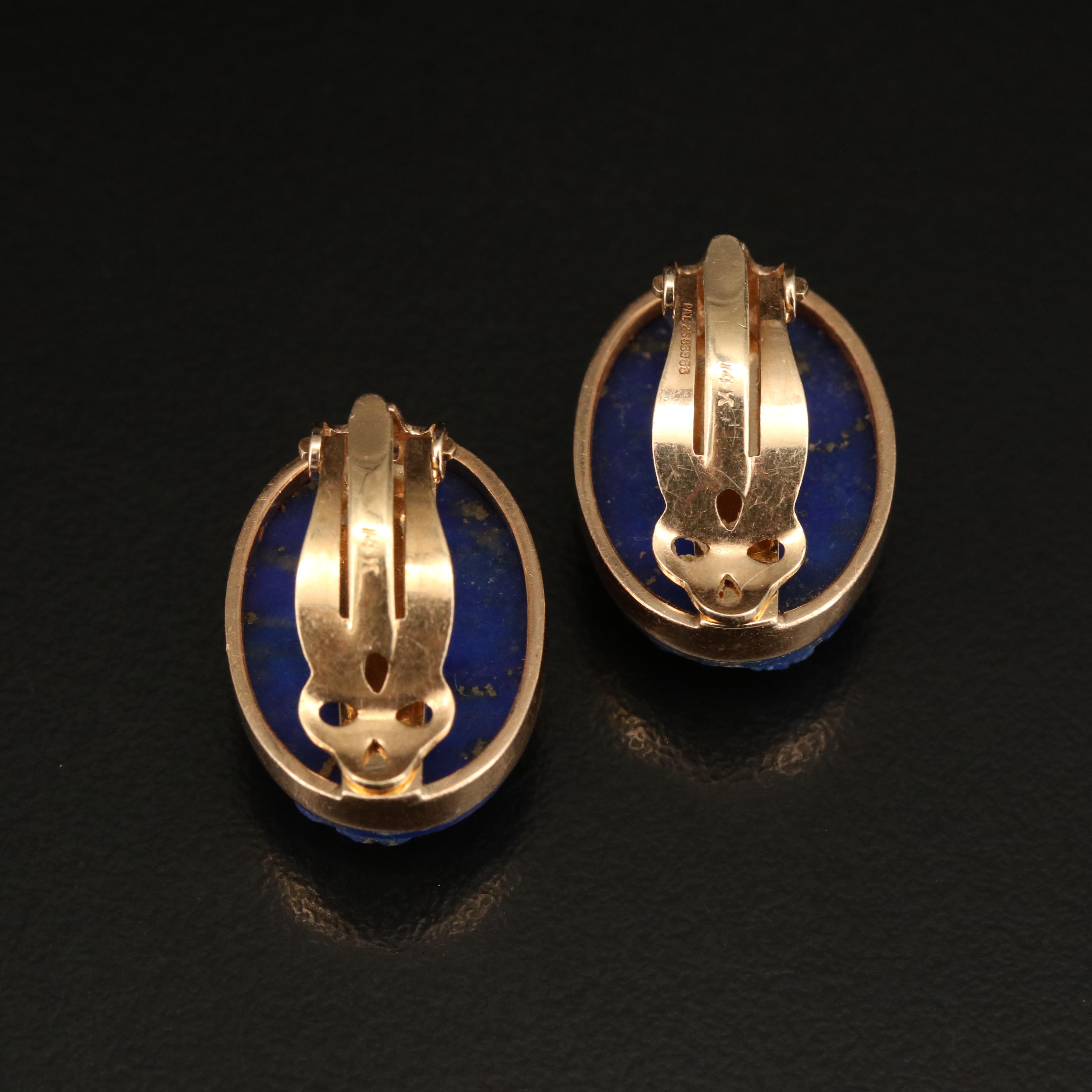 14K Lapis Lazuli Cameo Earrings