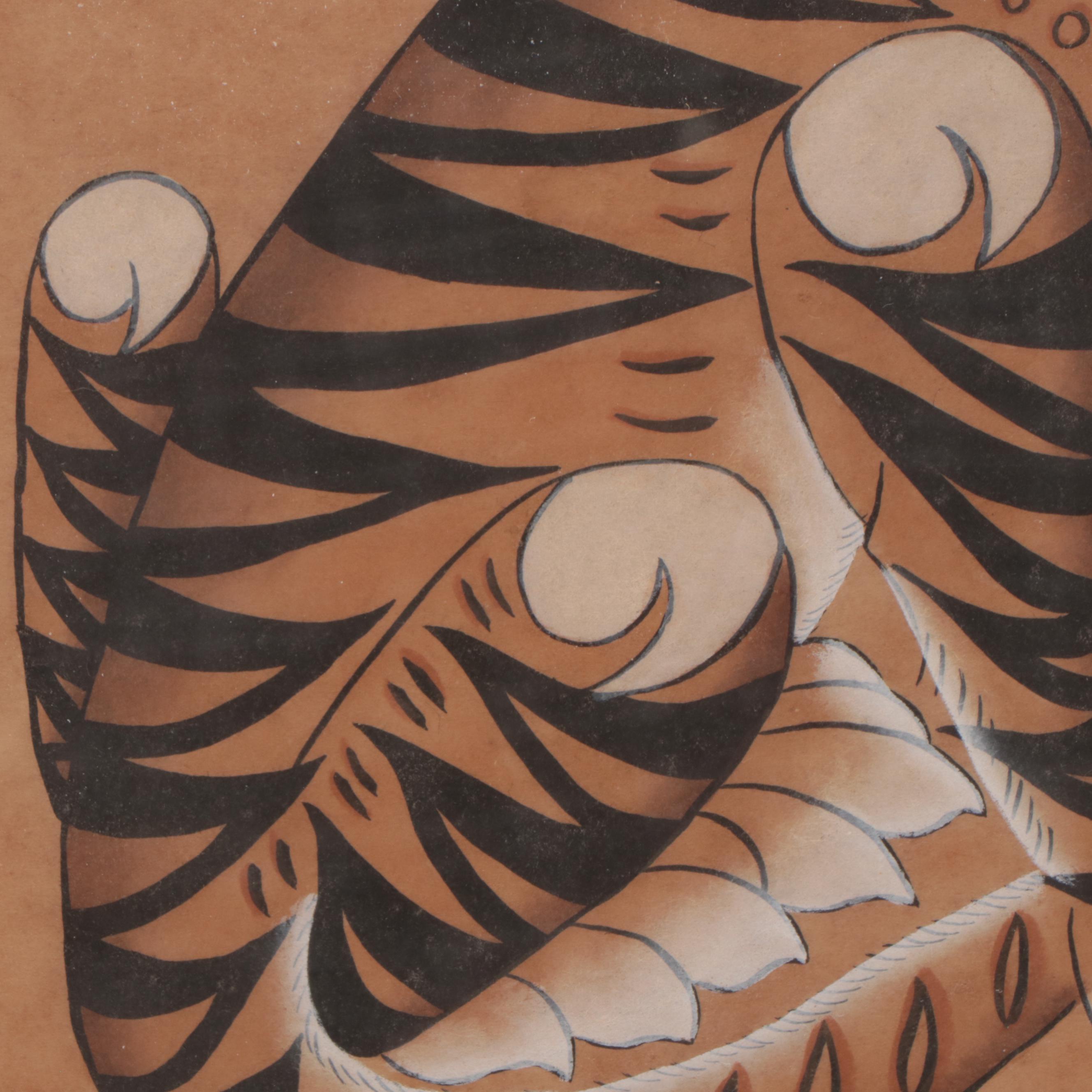 Korean Minhwa Hojakdo Watercolor Painting of Tiger and Magpie