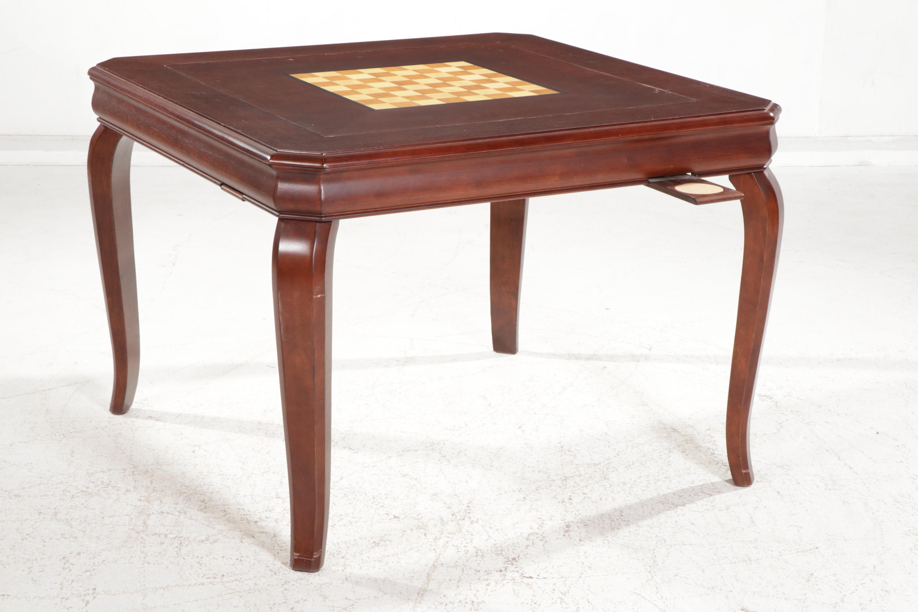 Cherry Multi-Board Games Table with Four Rolling Armchairs
