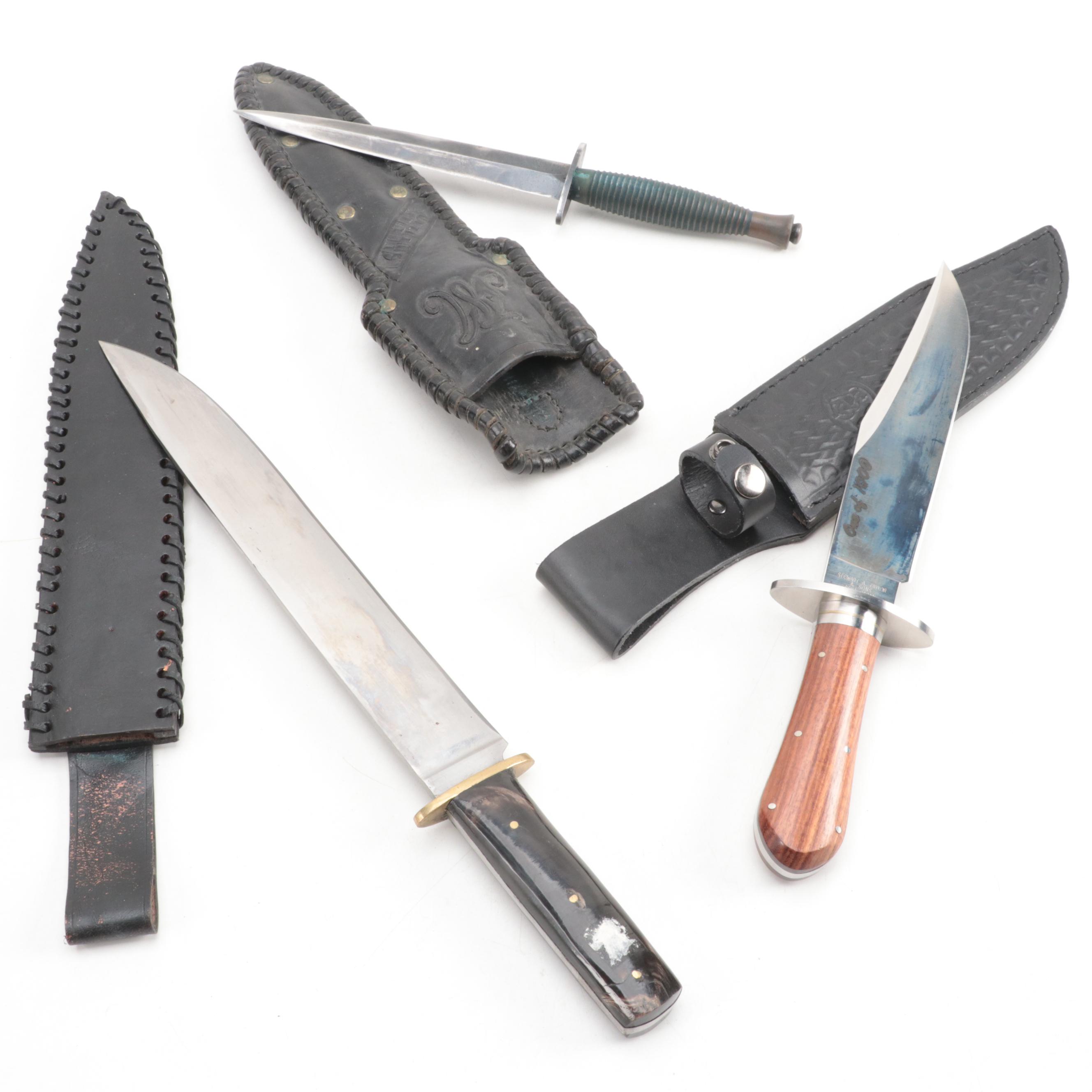 Stewart A. Taylor Bowie Knife, Other Fixed Blade Knives, Black Leather Scabbards