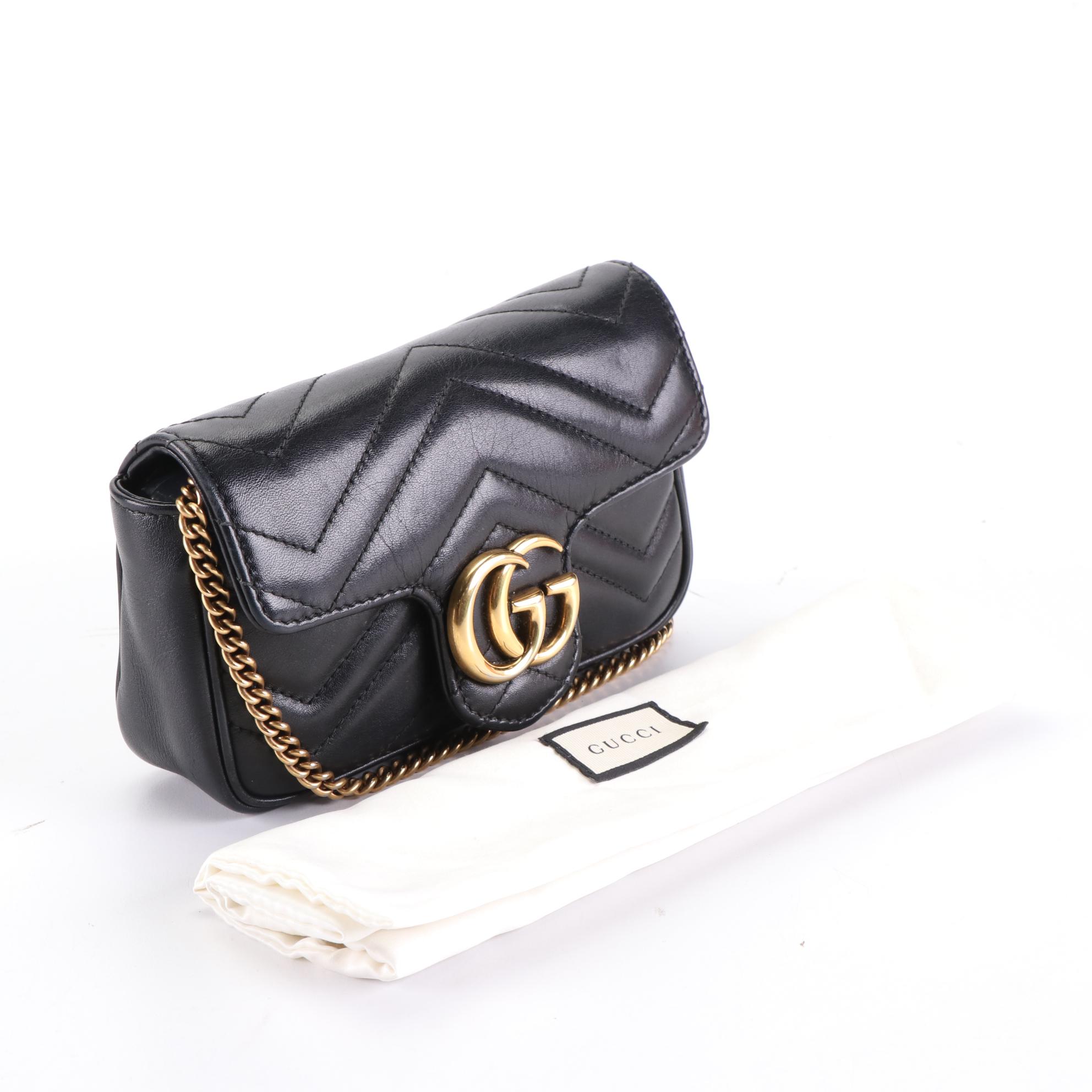 Gucci Marmont Super Mini Crossbody Bag in Quilted Black Leather with Box