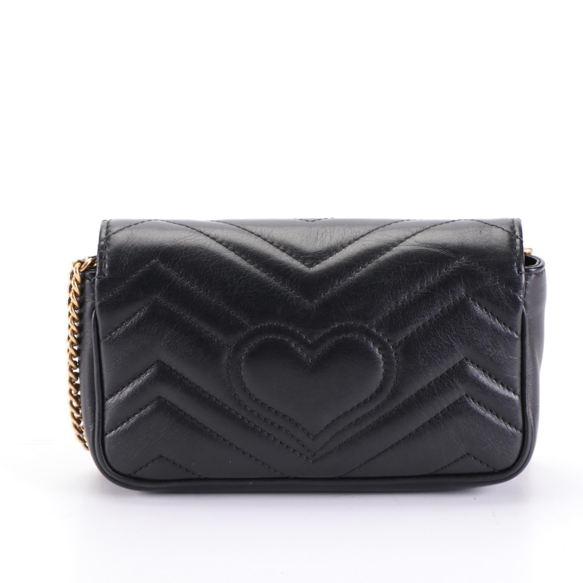 Gucci Marmont Super Mini Crossbody Bag in Quilted Black Leather with Box